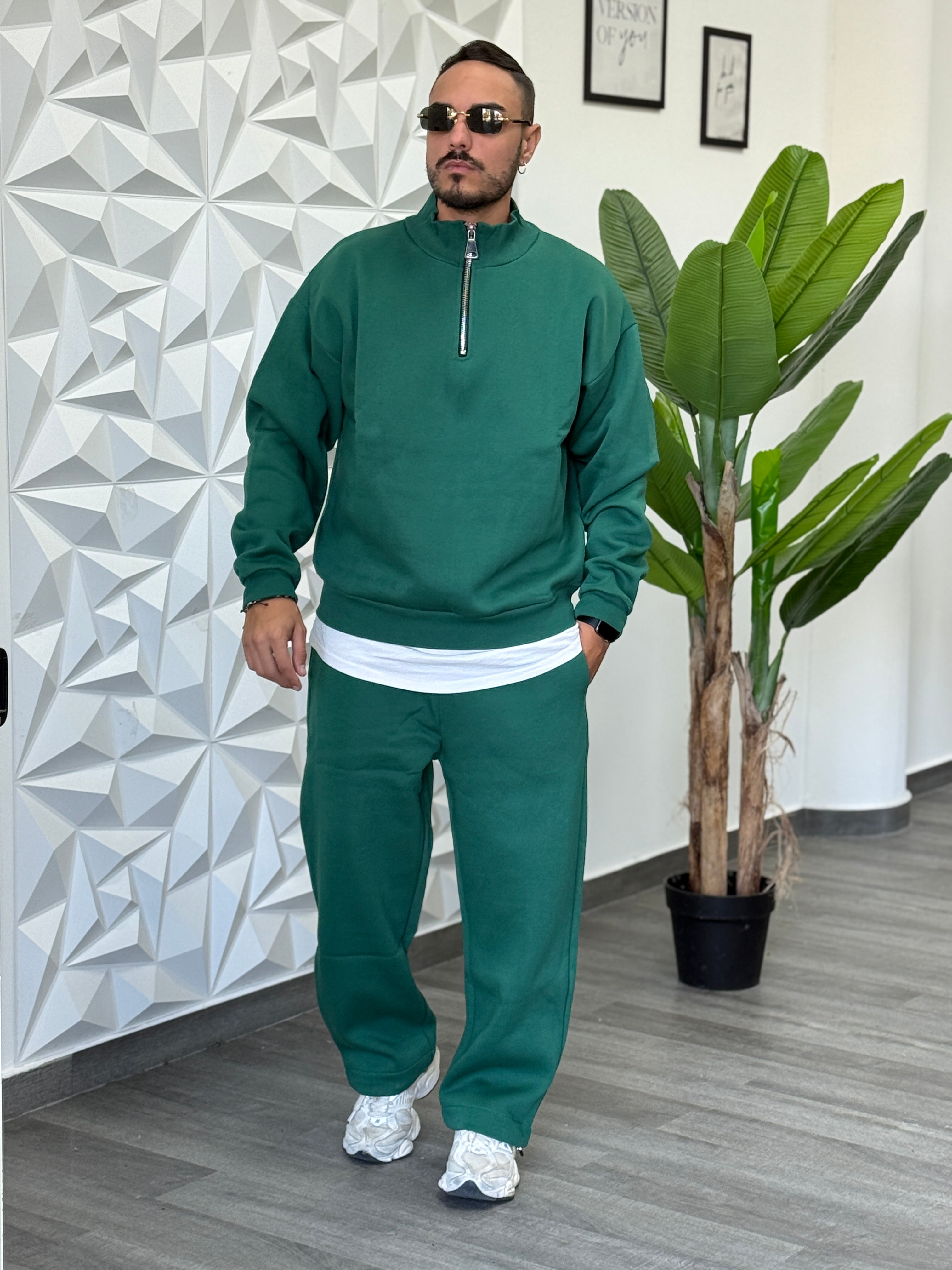 Coordinato tuta MEZZAZIP  VERDE BOSCO  New Job Brand