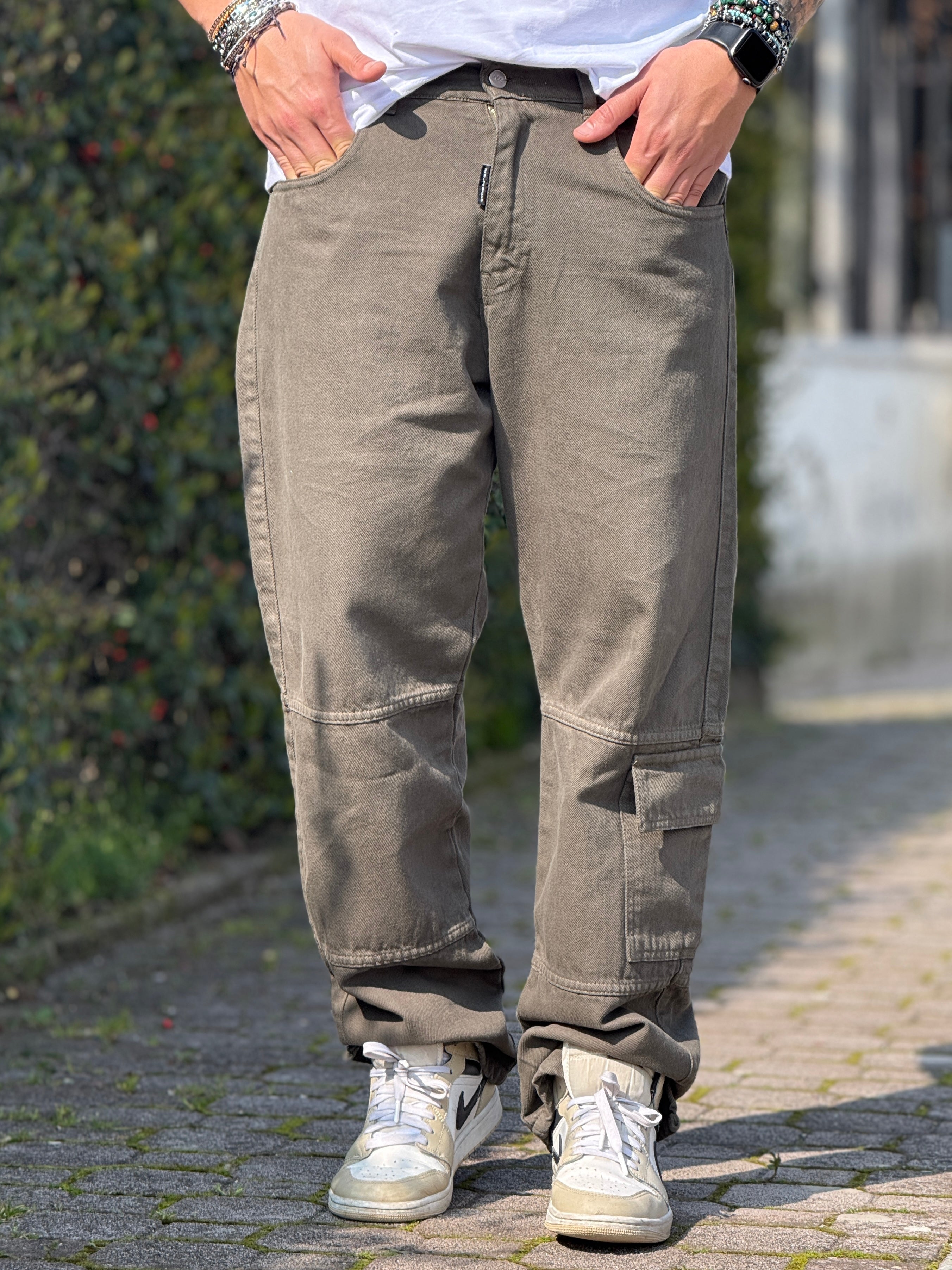 JEANS  CARGO SPACCO VERDE MILITARE  NEW JOB BRAND