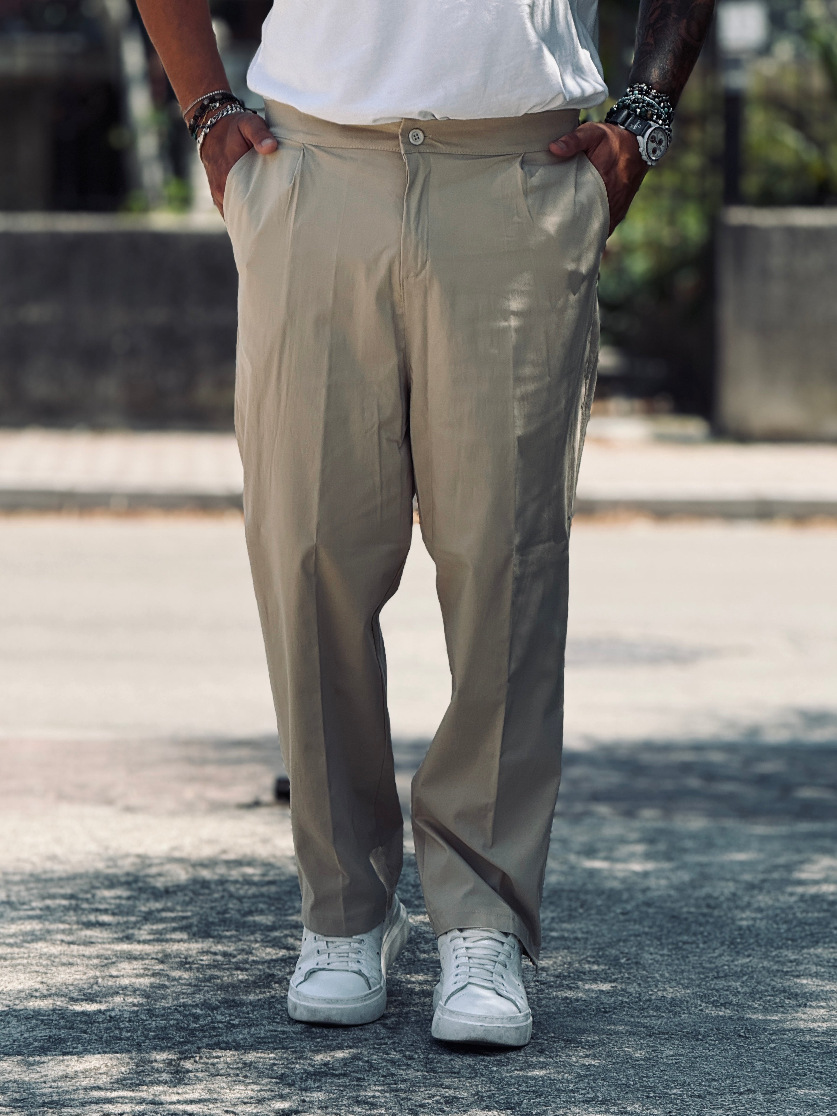 PANTALACCIO FOLD ZIP BEIGE NEW JOB BRAND