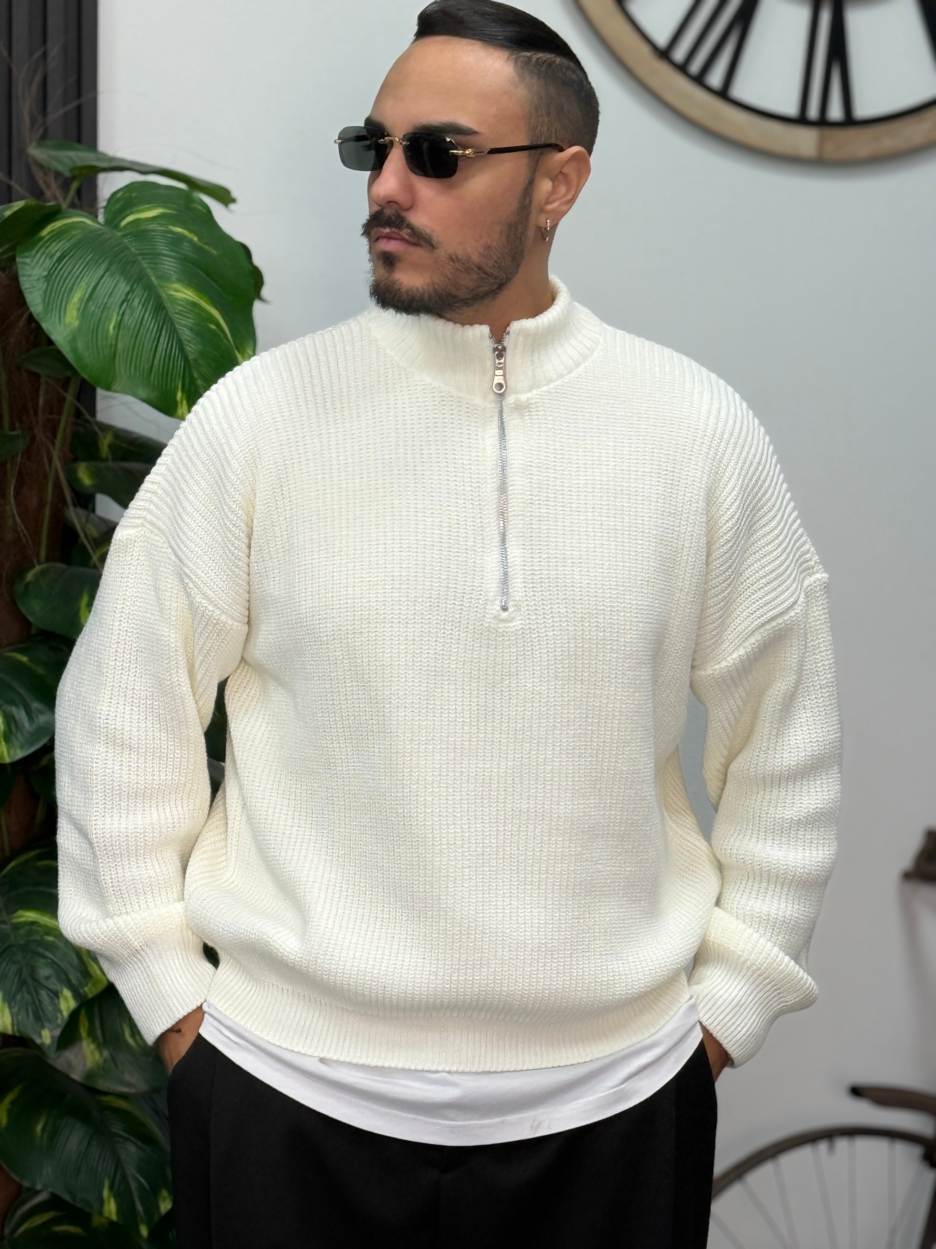 PULLOVER OVERSIZE MEZZA ZIP BIANCO  NEW JOB BRAND