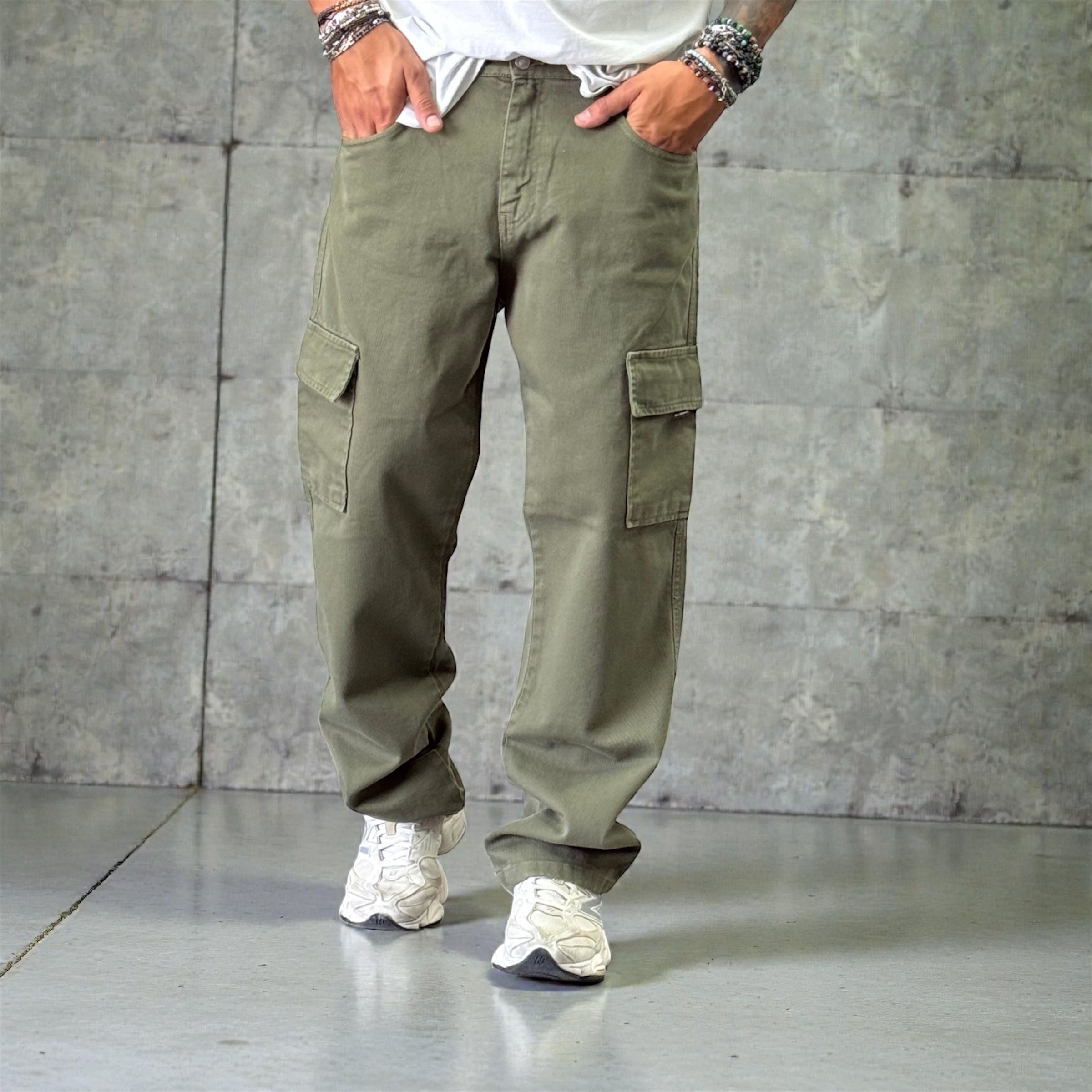 Jeans canoa cargo verde militare  new job brand