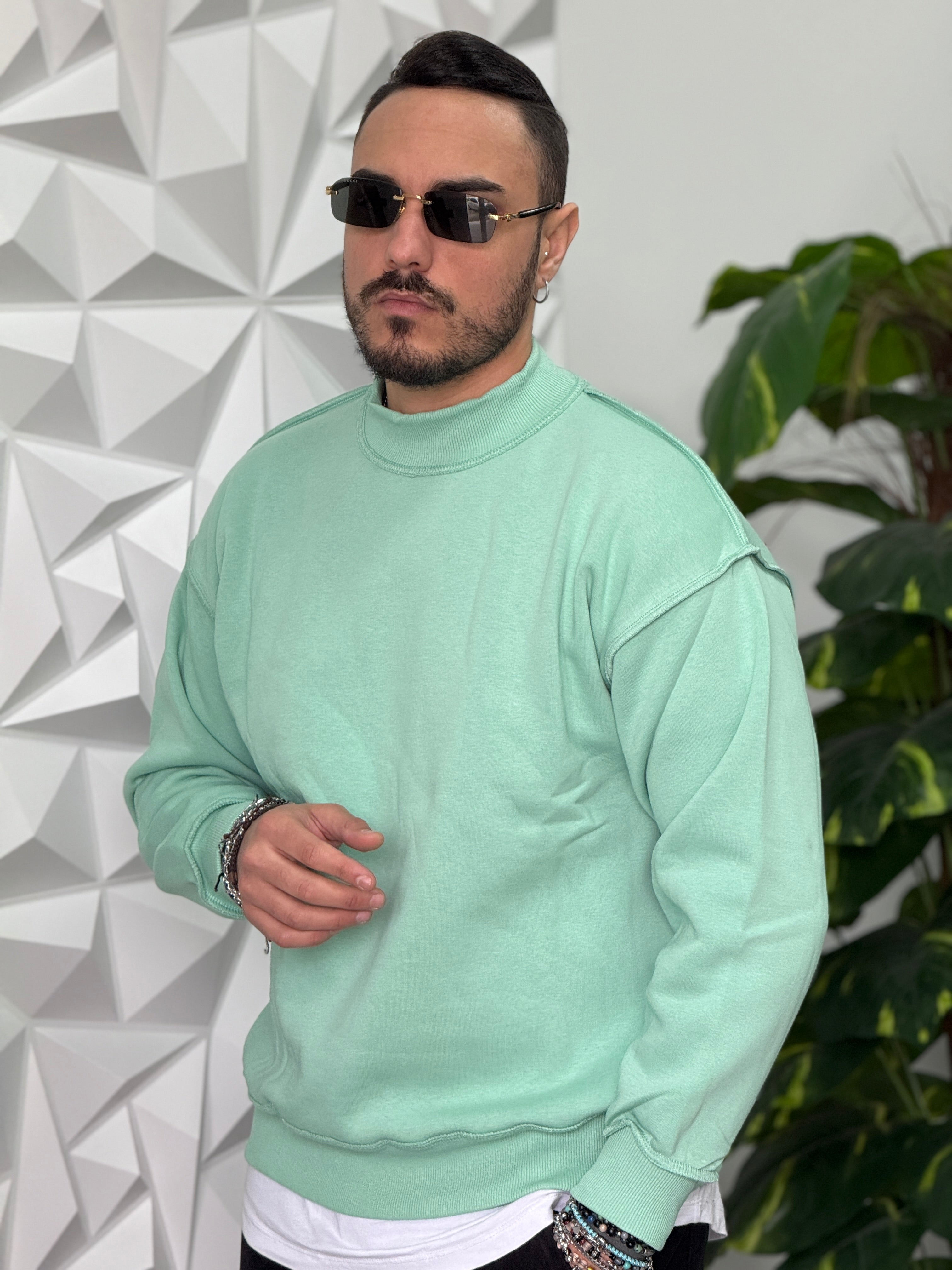 FELPA MEZZOCOLLO VERDE ACQUA  NEW JOB BRAND