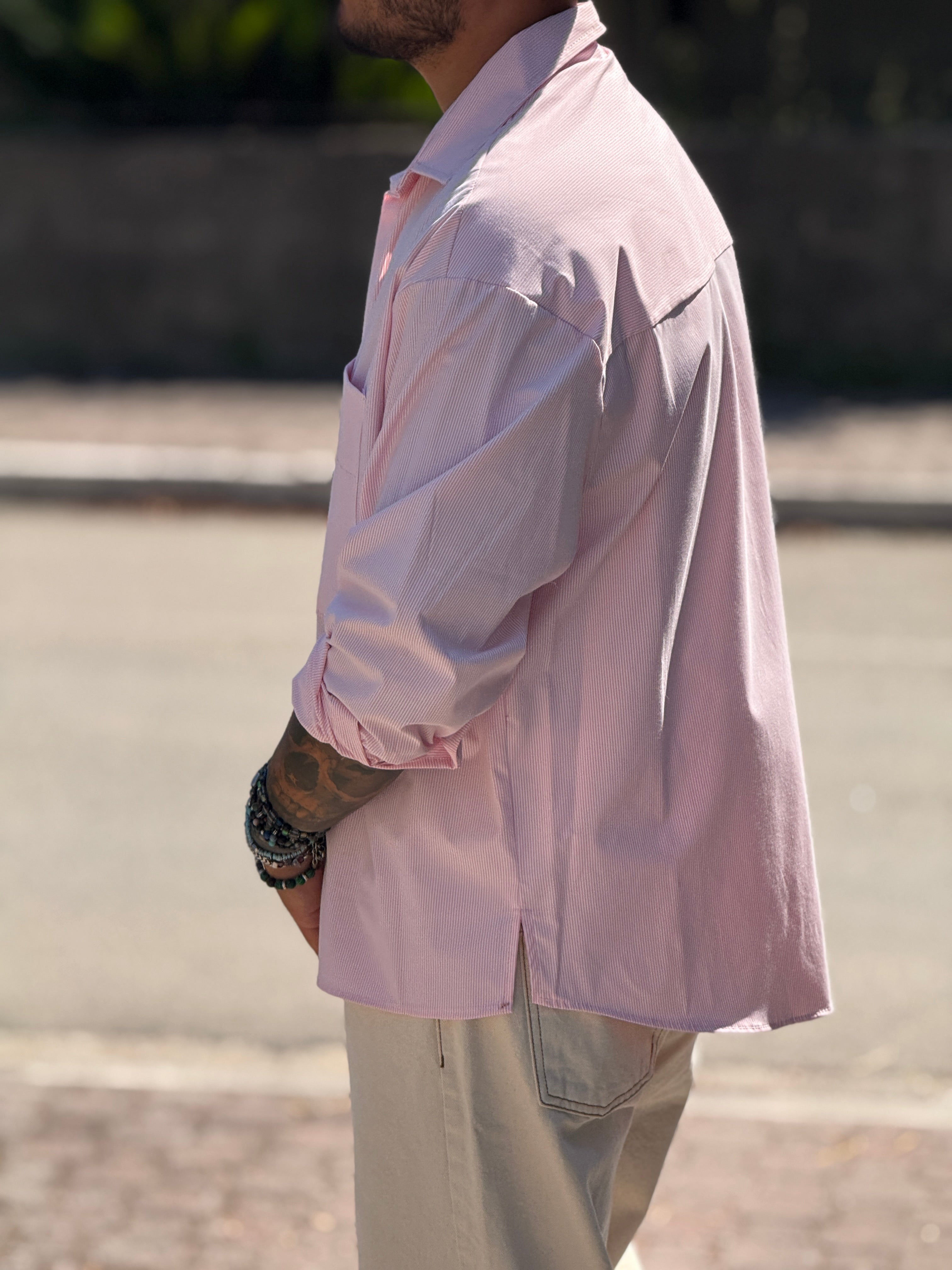 CAMICIA RIGATA OVERSIZE ROSA ANTICO  NEW JOB BRAND