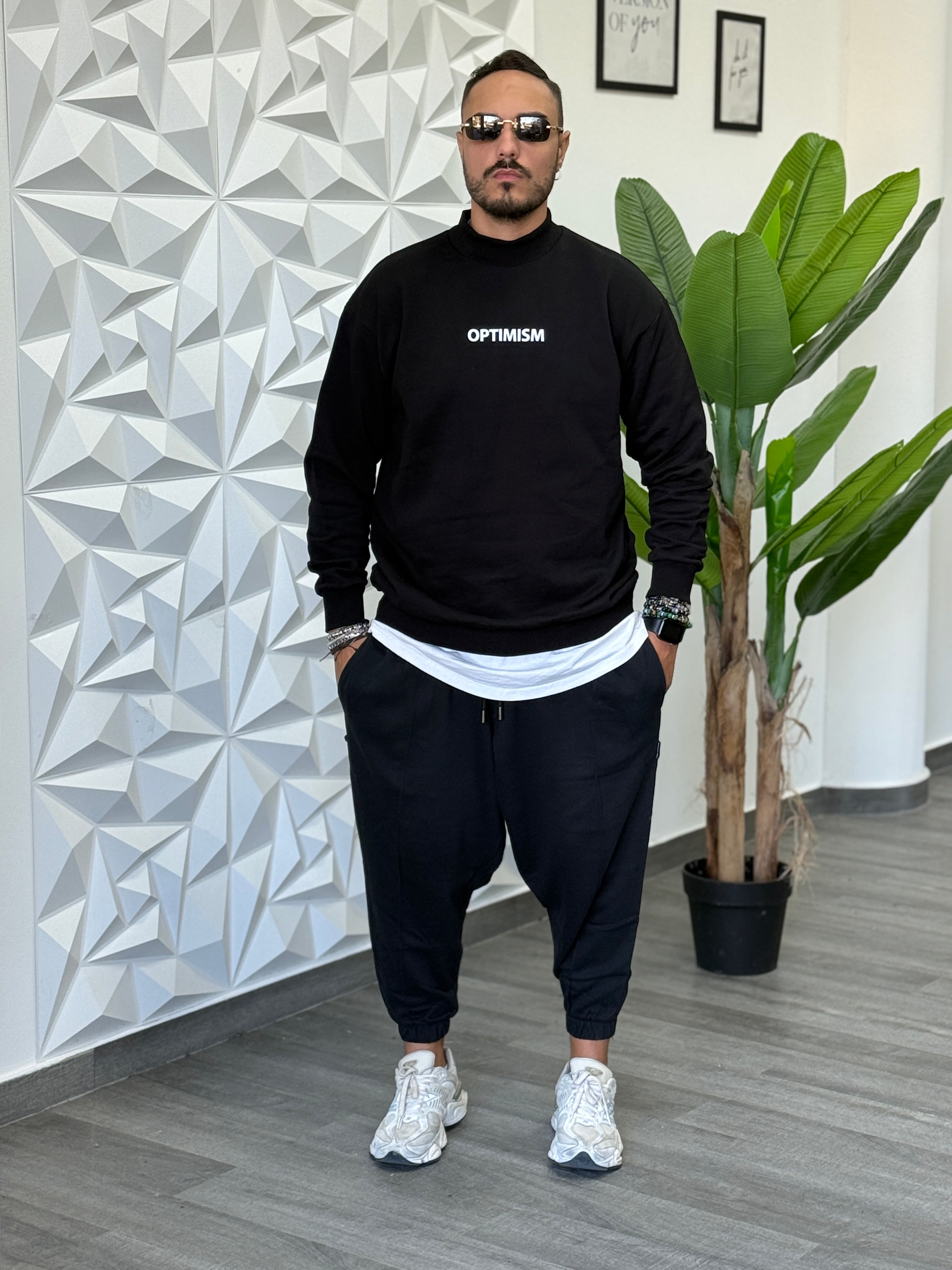 Coordinato tuta Mezzocollo optimism nero  New Job Brand