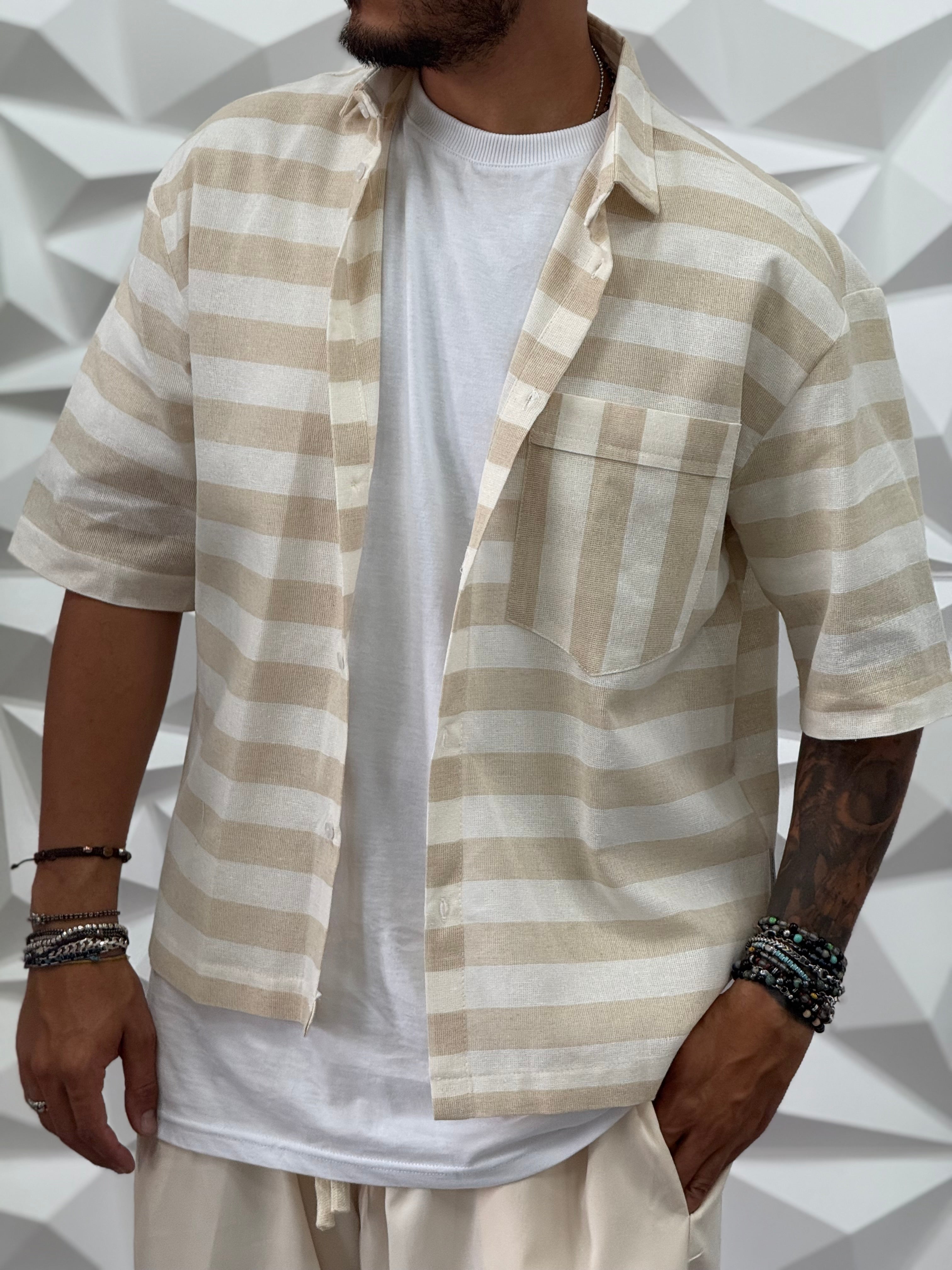 CAMICIA OVER RIGA BEIGE TASCONE NEW JOB BRAND