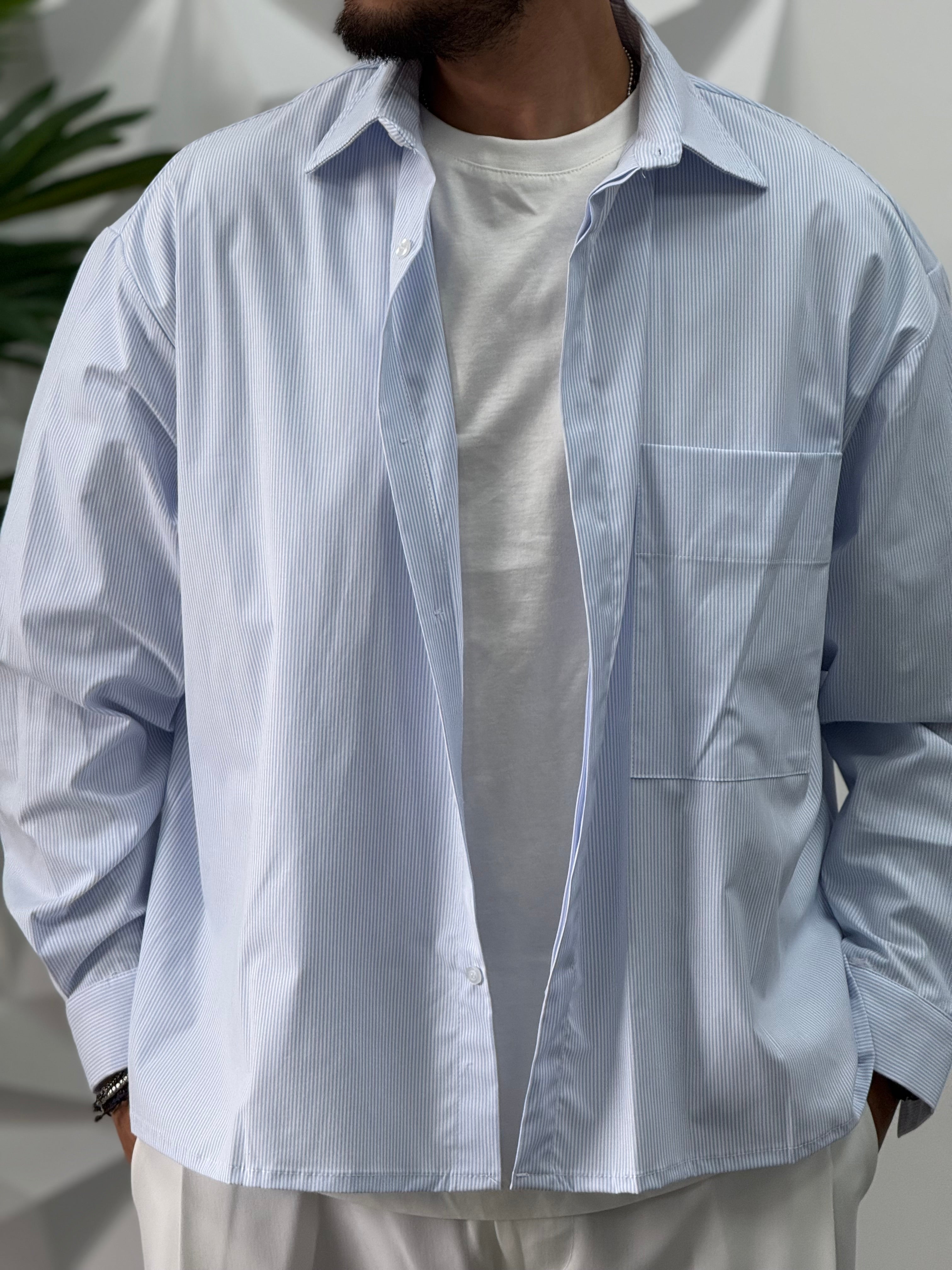 CAMICIA OVER RIGATA CELESTE NEW JOB BRAND