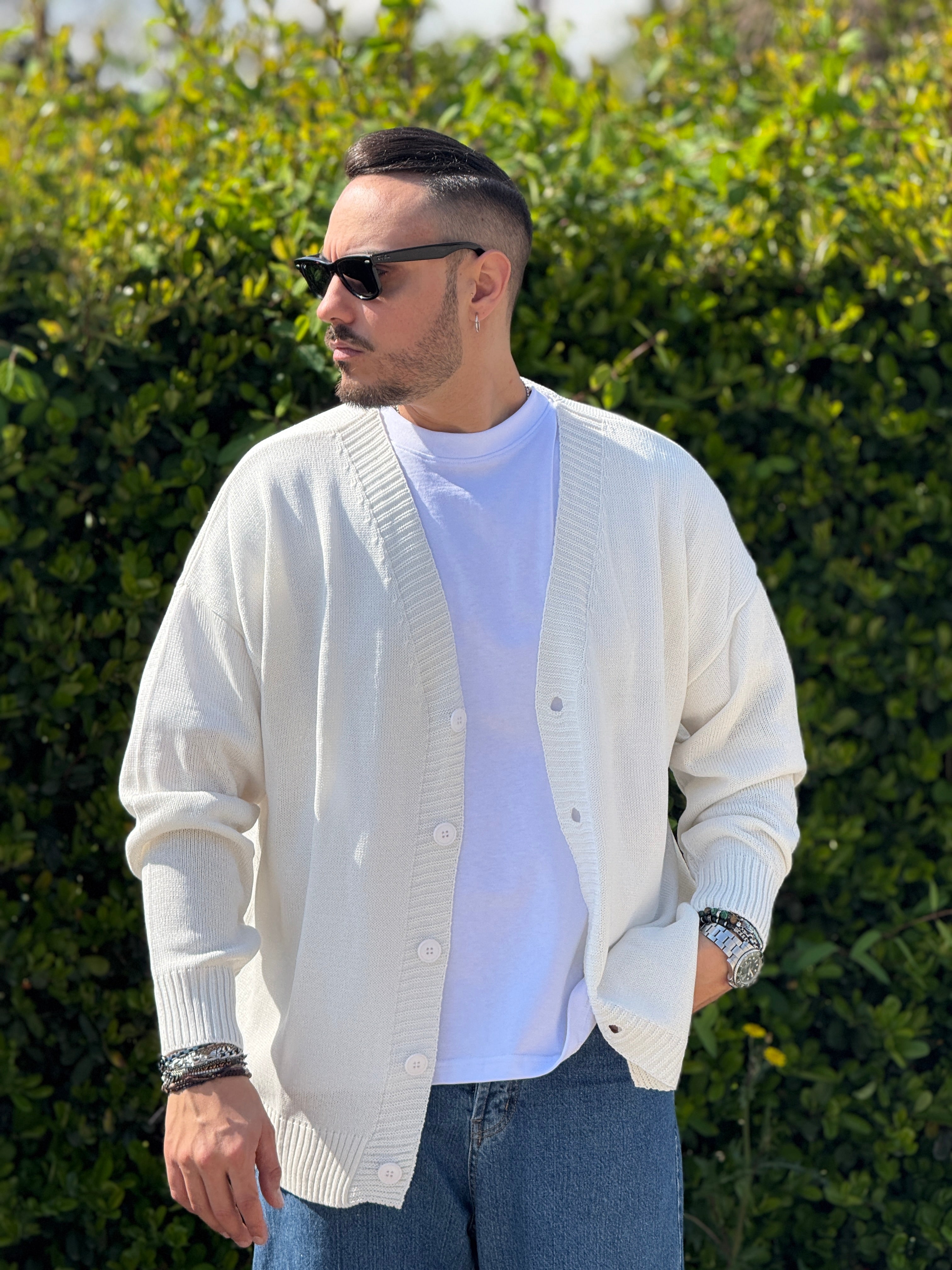 Cardigan bianco latte in filo over New Job Brand