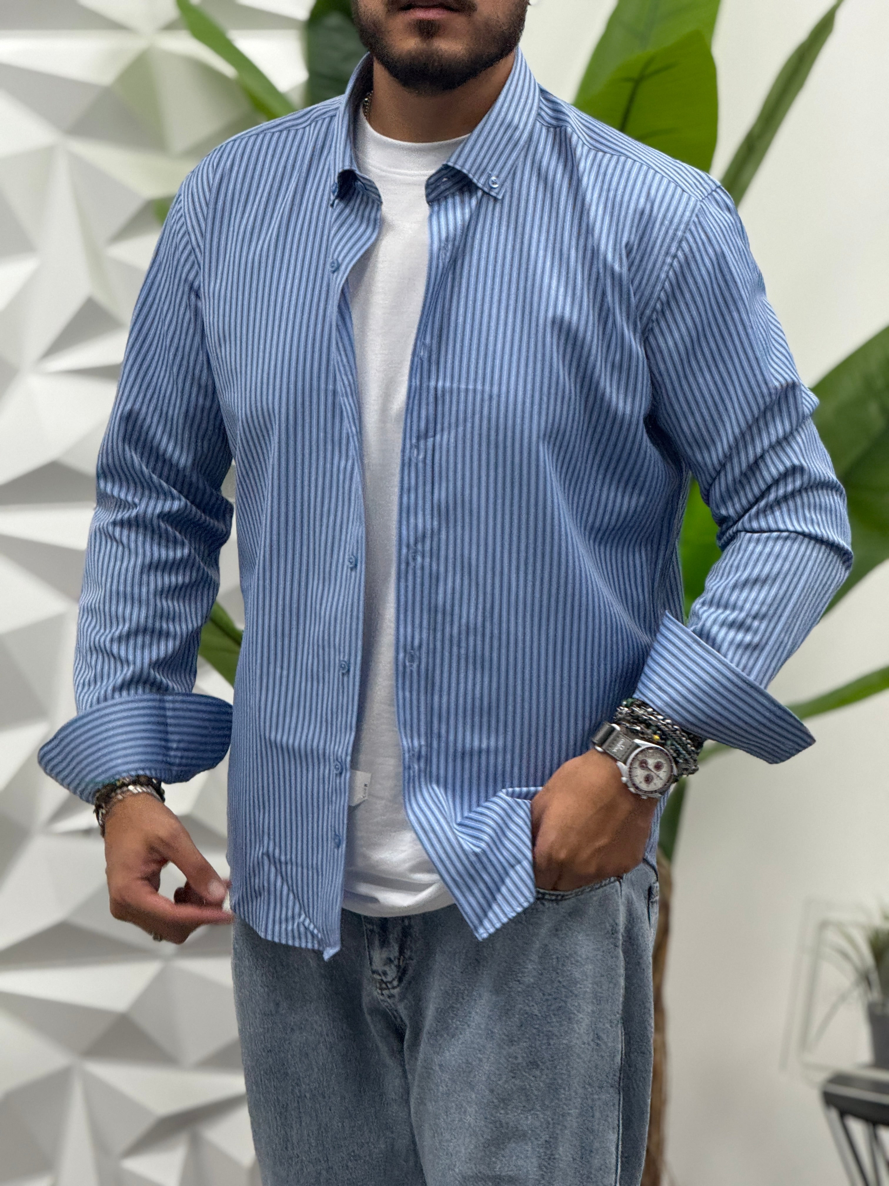 CAMICIA BASE CELESTE 3 RIGHE REVAME