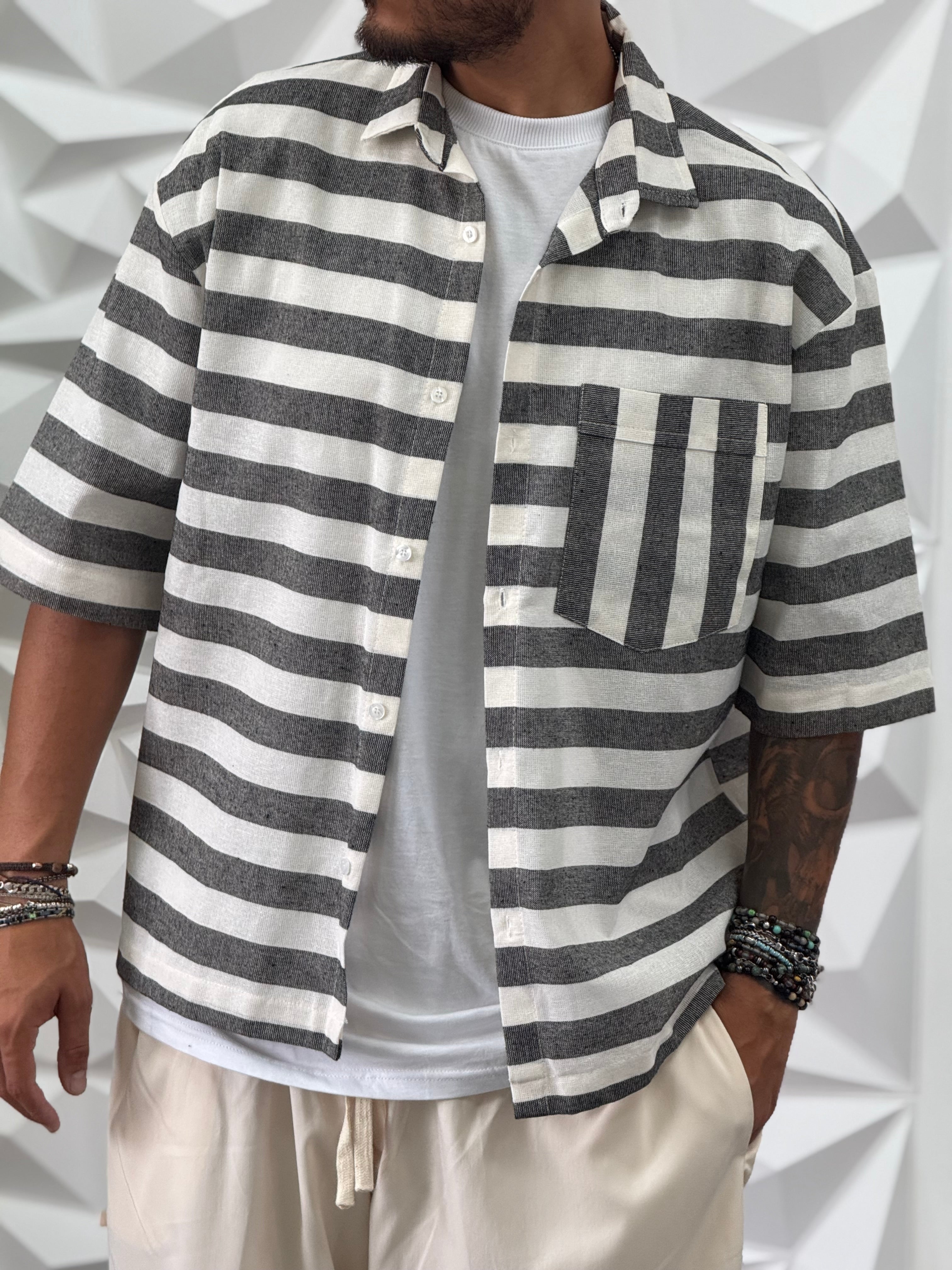 CAMICIA OVER RIGA NERA TASCONE NEW JOB BRAND