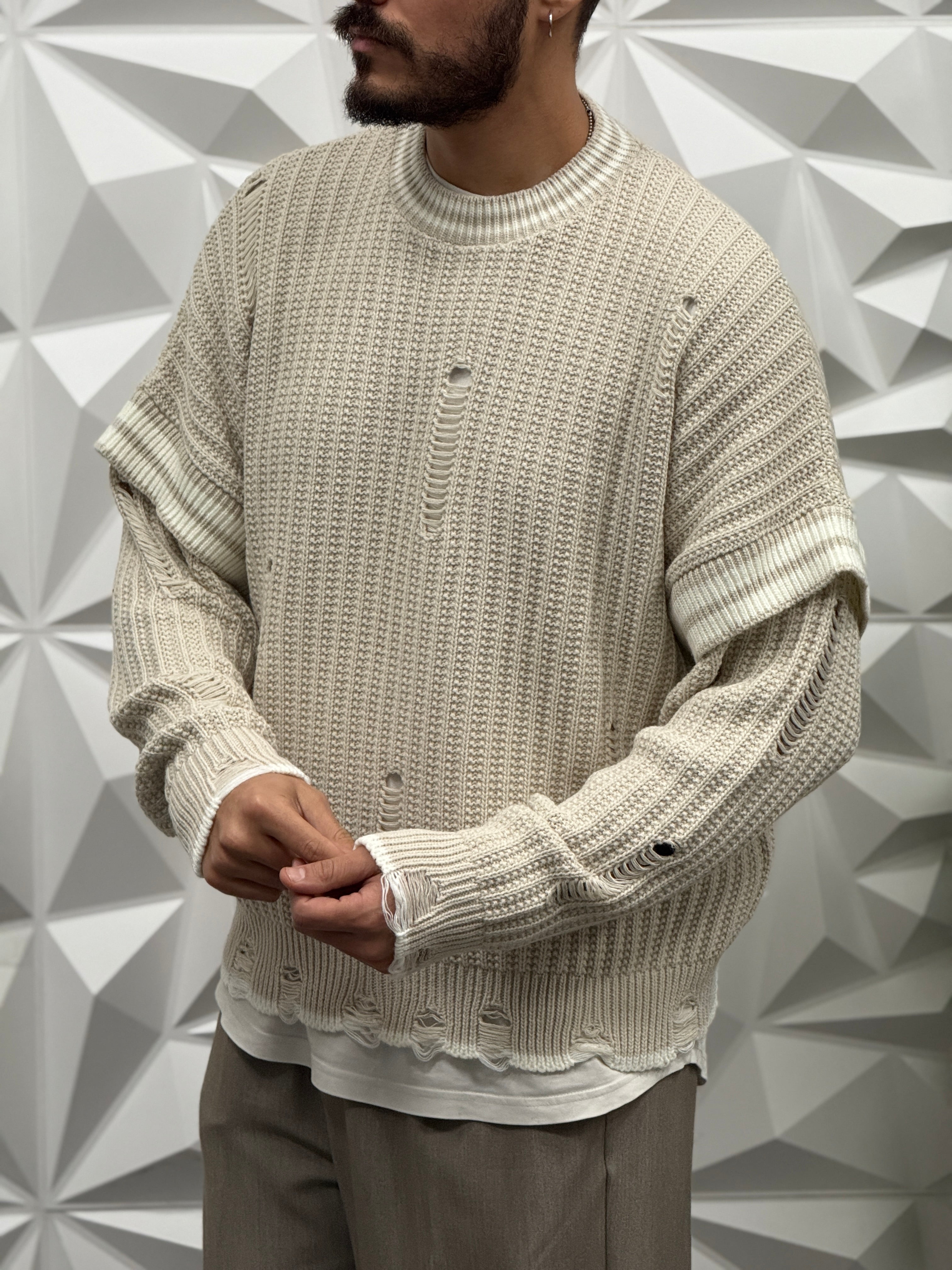 Maglione over doppia manica Beige New Job Bran