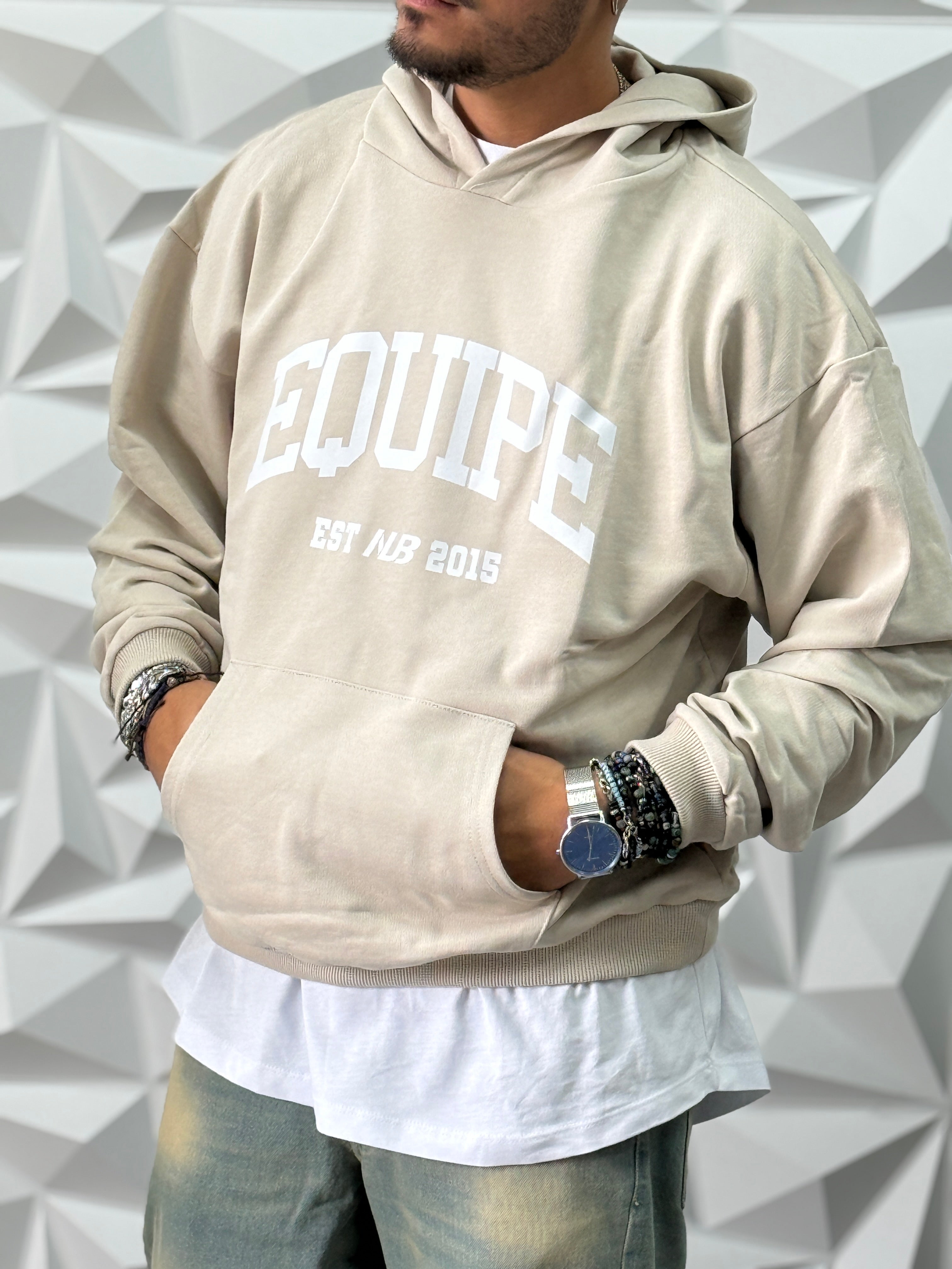 Felpa equipe over  beige new job brand