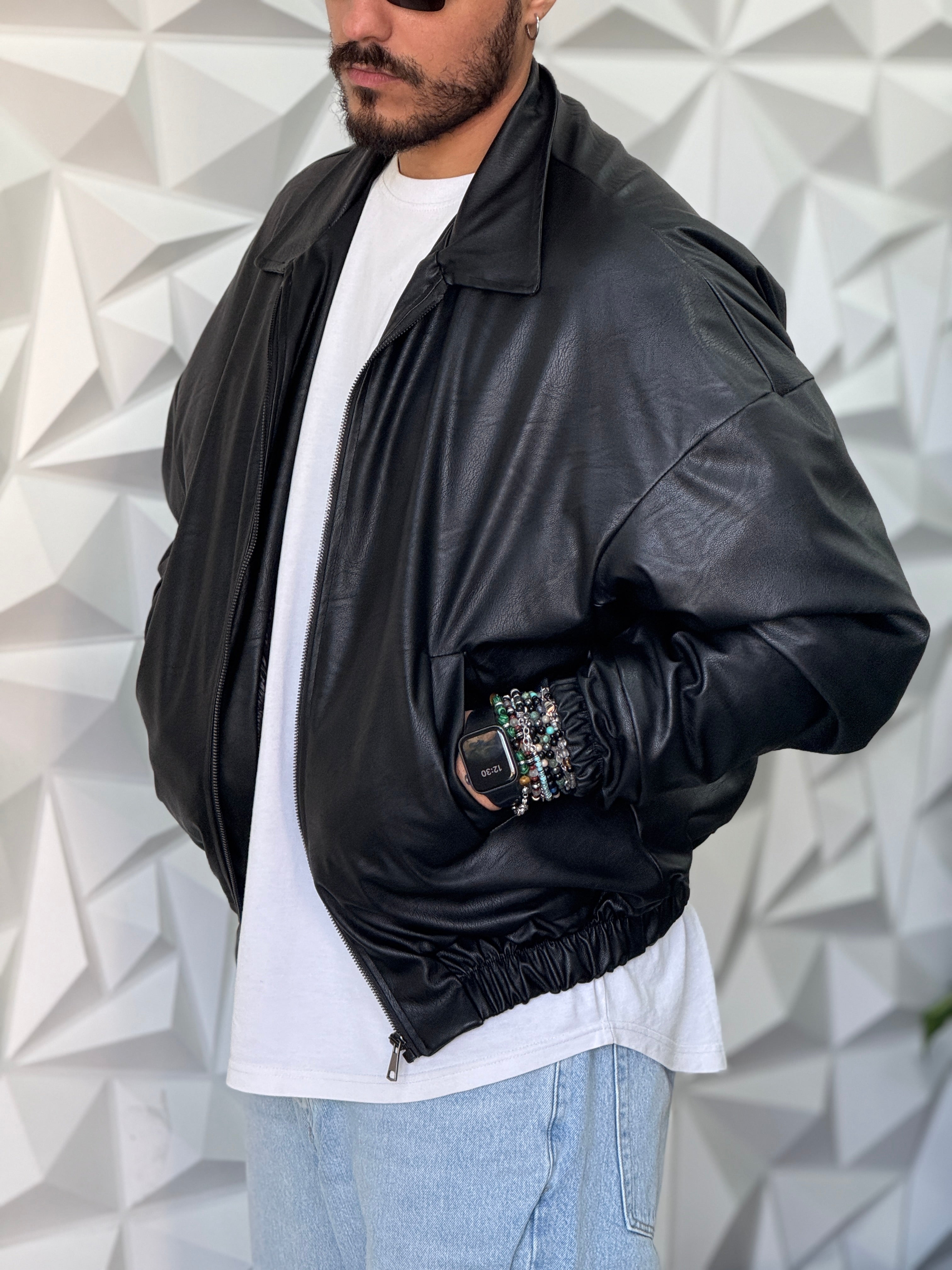 BOMBER BONSAI ECOPELLE NERO    NEW JOB BRAND