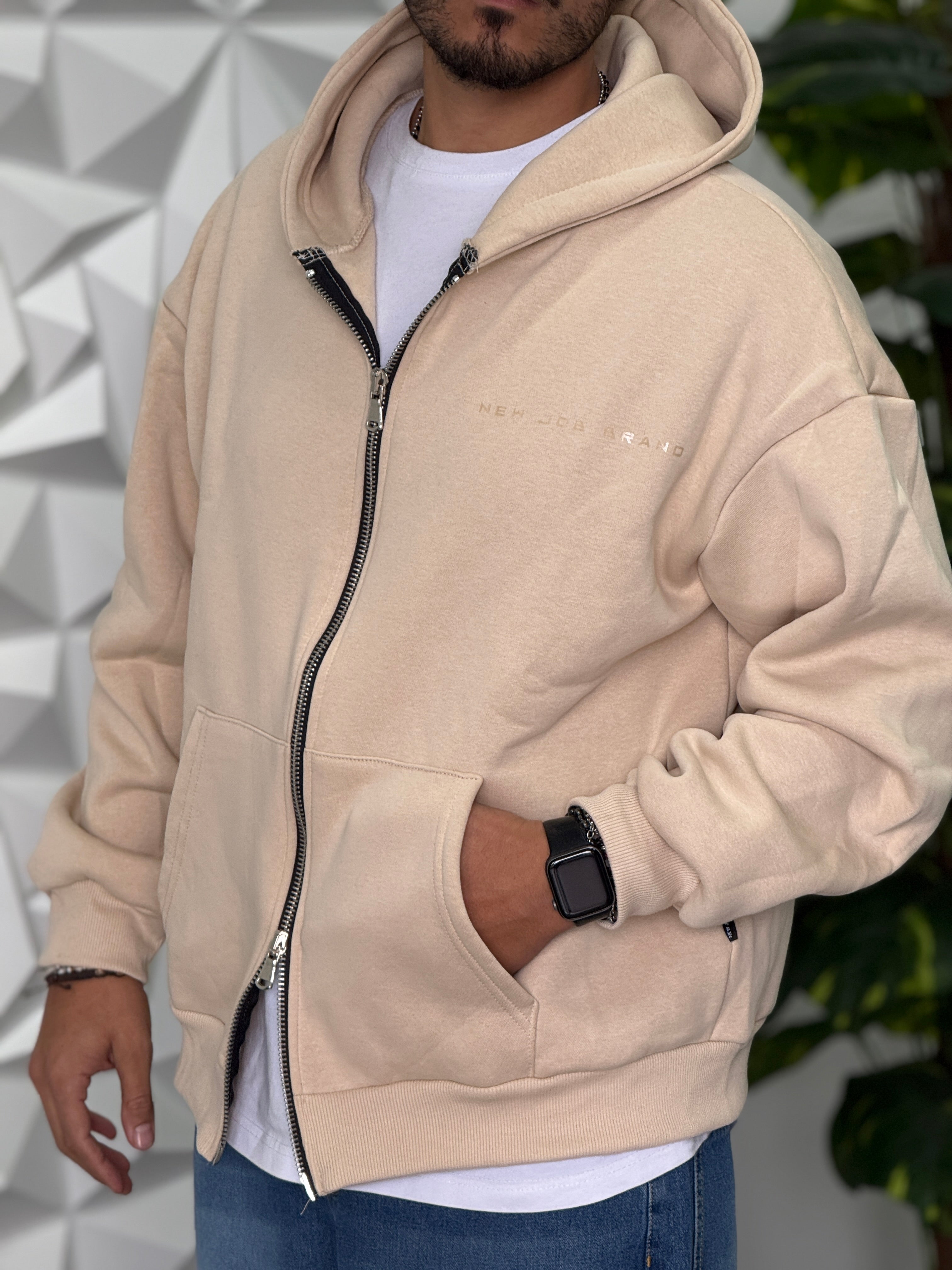 Felpa con zip over Beige  new job brand