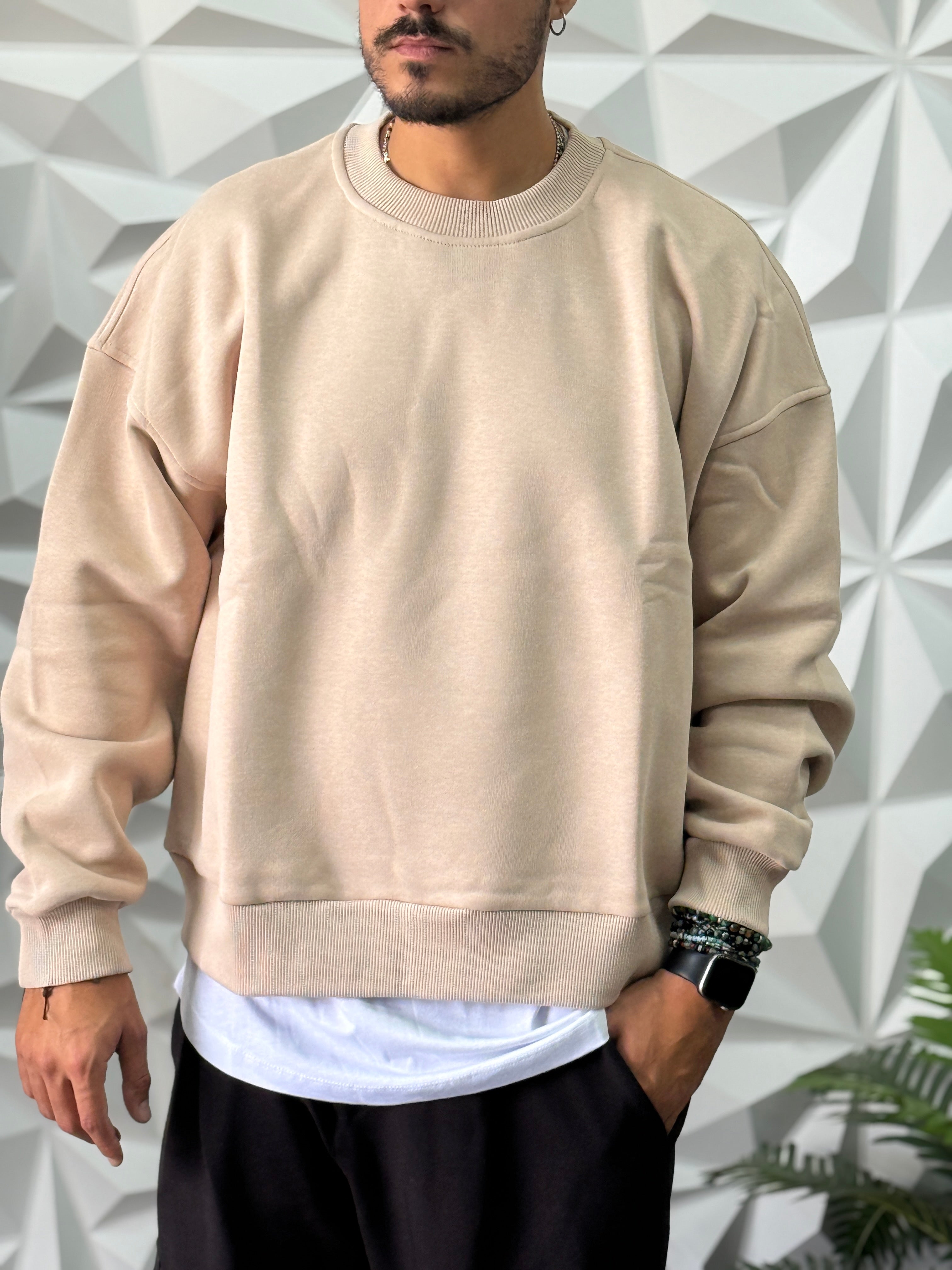 Felpa oversize beige girocollo  New job brand