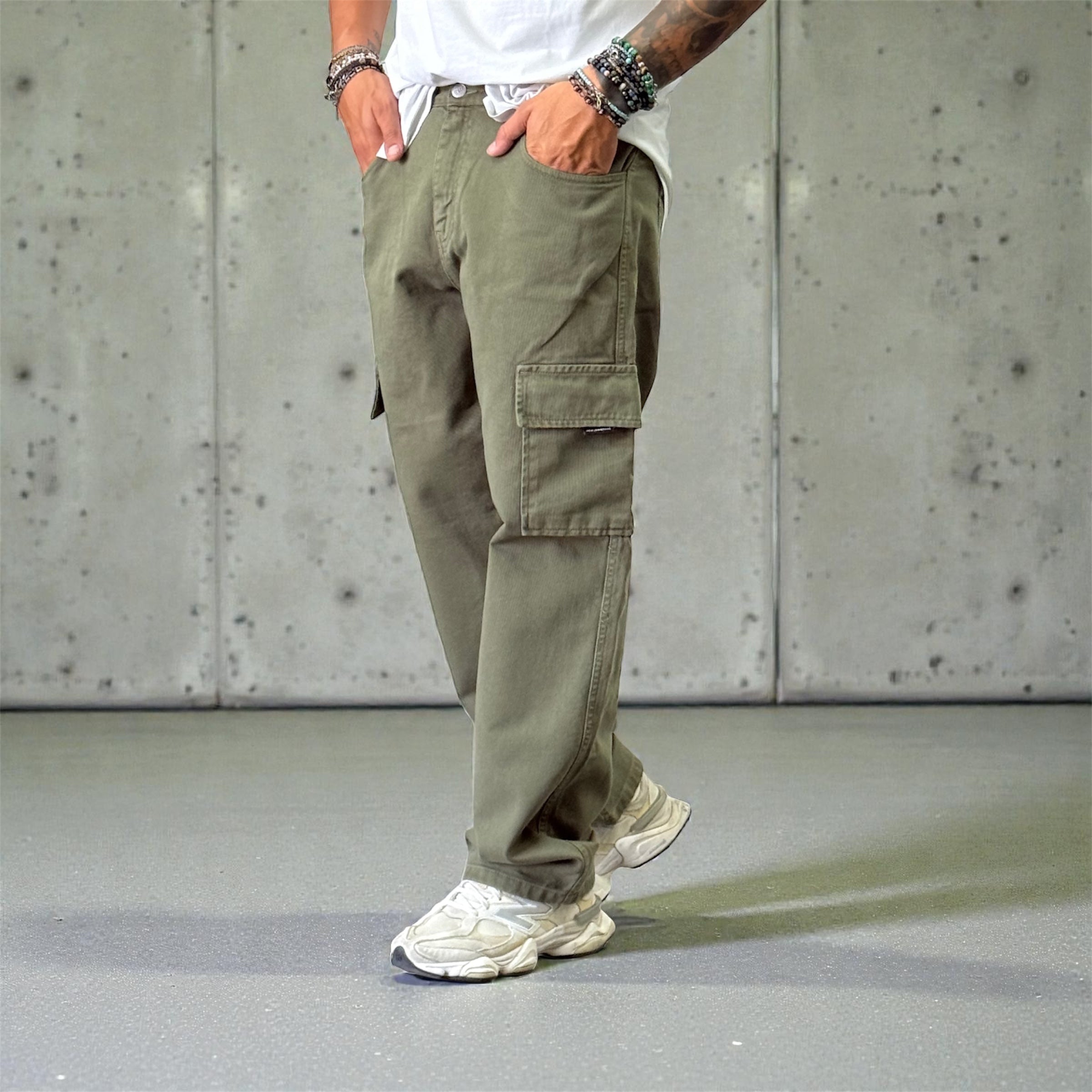 Jeans canoa cargo verde militare  new job brand