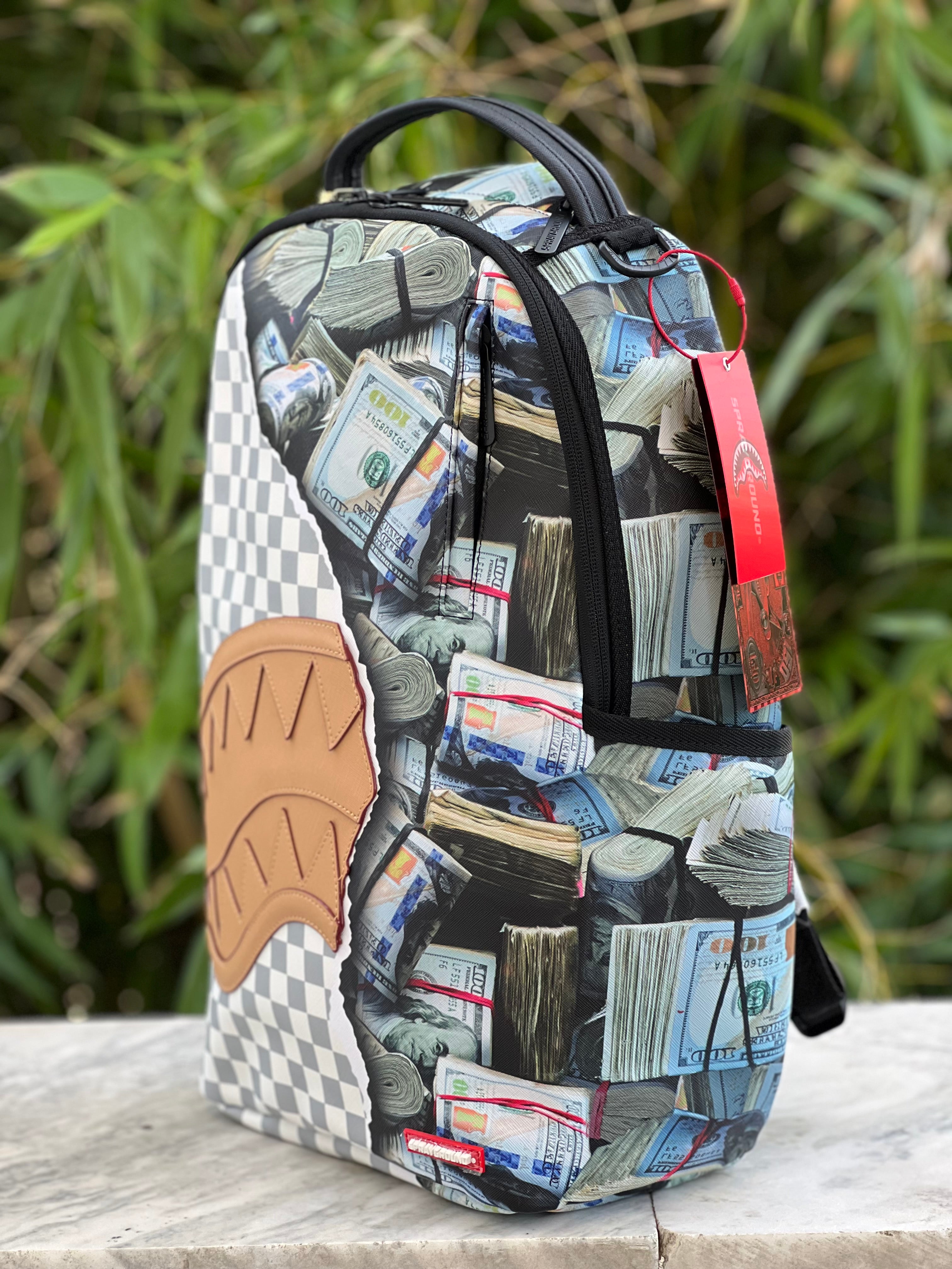 ZAINO SPRAYGROUND CREAM CHECK FULL OF CASH