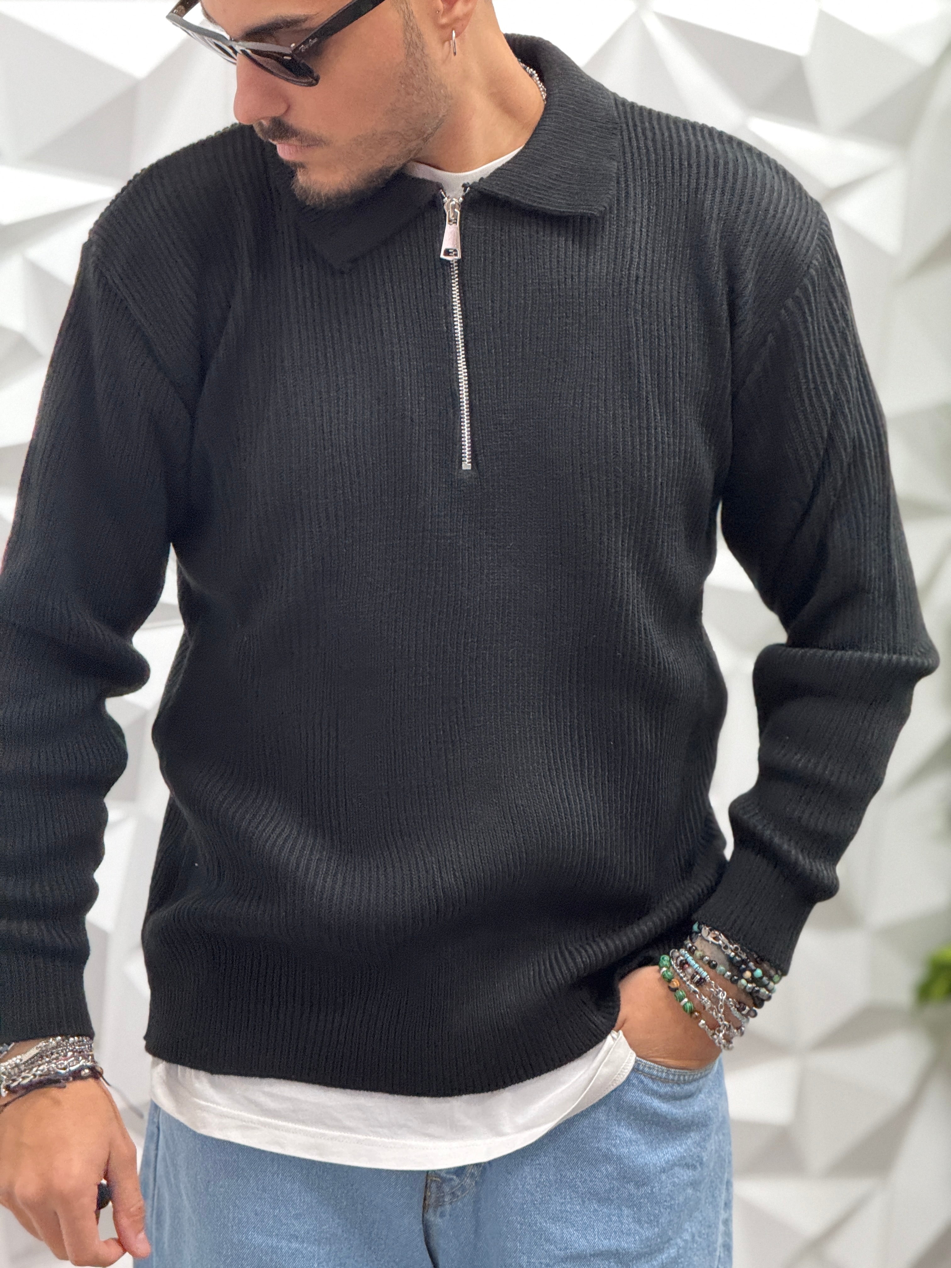 PULLOVER   ZIP BASE NERA NEW JOB BRAND