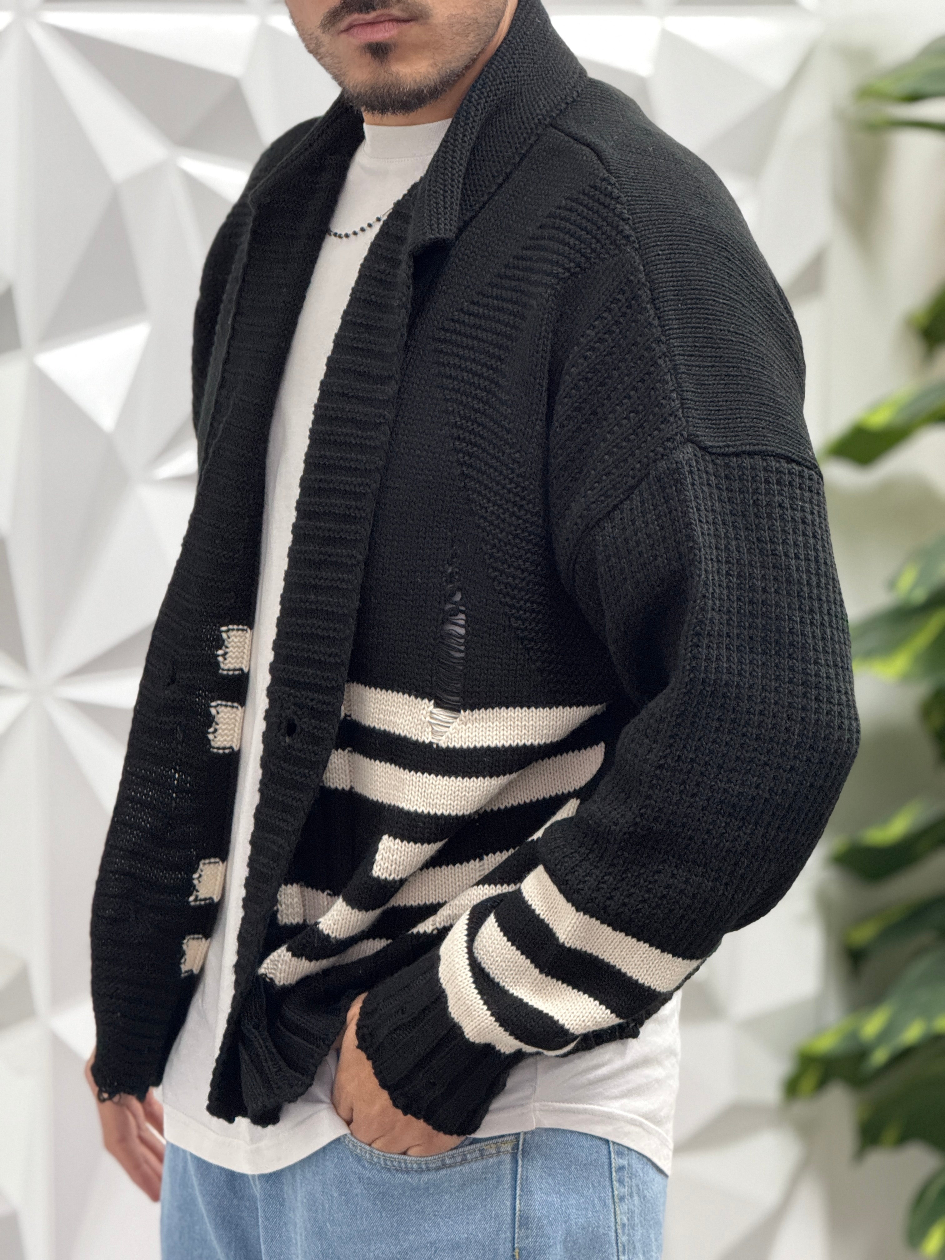 CARDIGAN NERO SFRANGIATO NEW JOB BRAND