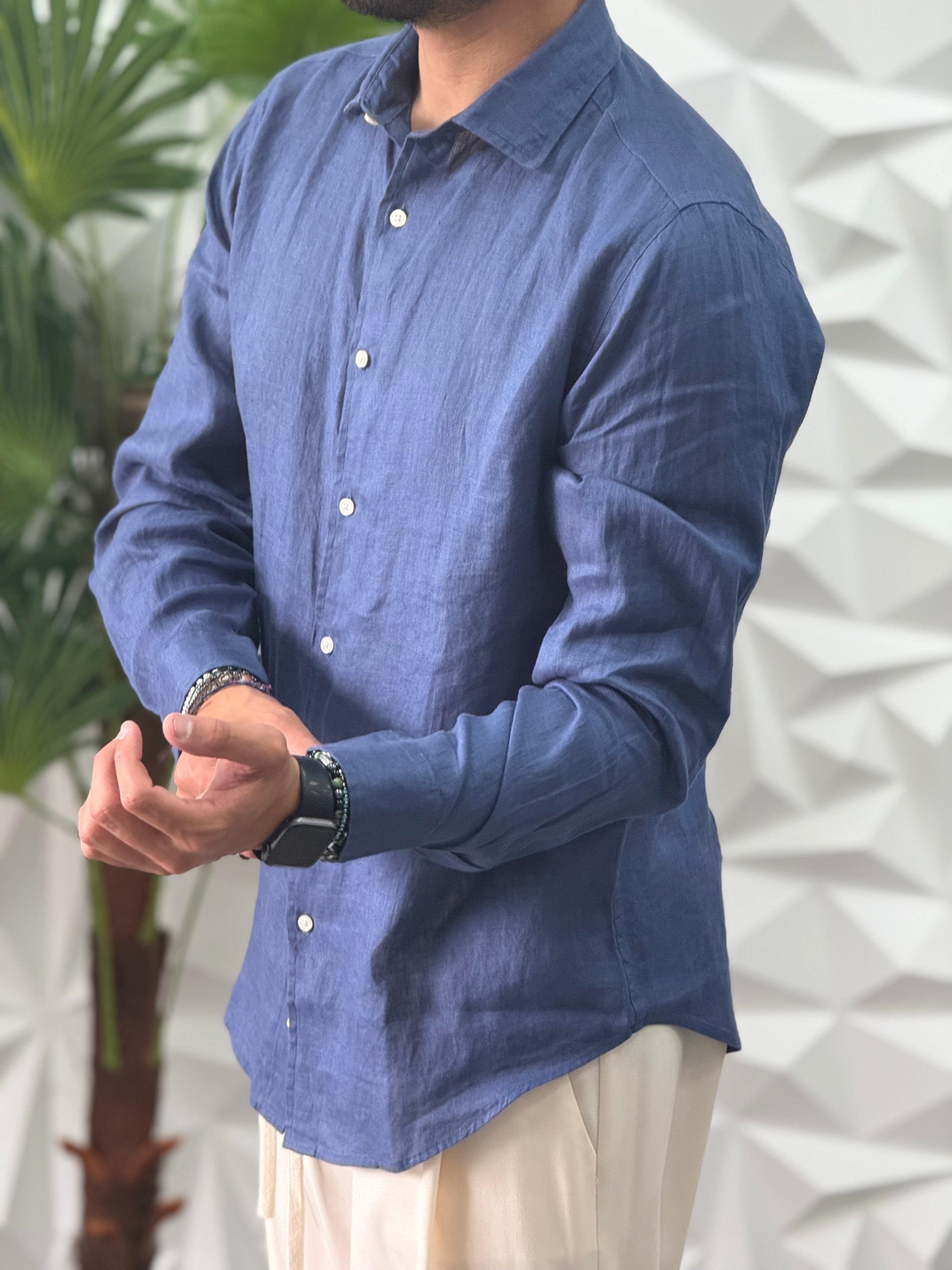 CAMICIA IN LINO BLU