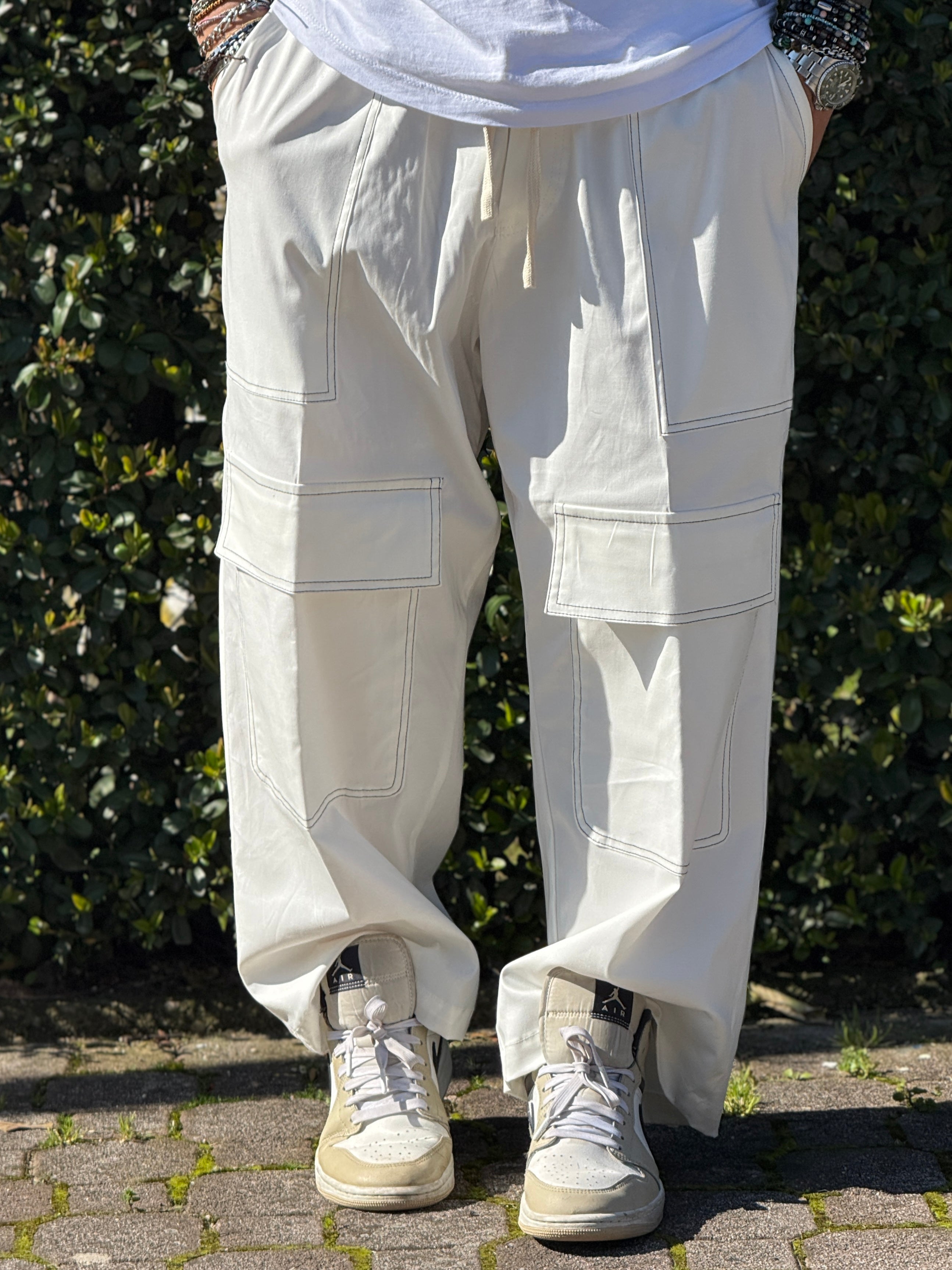 PANTALACCIO FRONT CARGO BAGGY  BIANCO NEW JOB BRAND