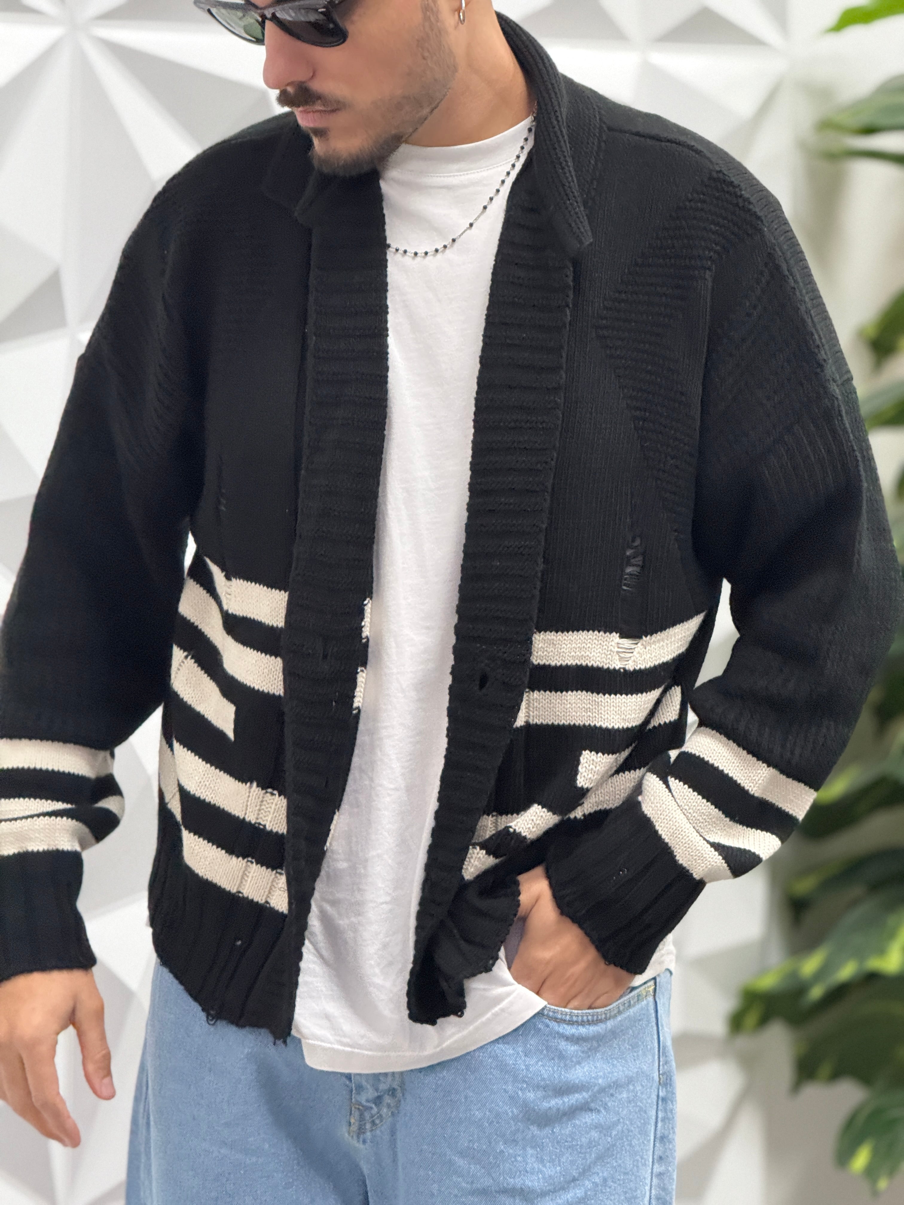 CARDIGAN NERO SFRANGIATO NEW JOB BRAND