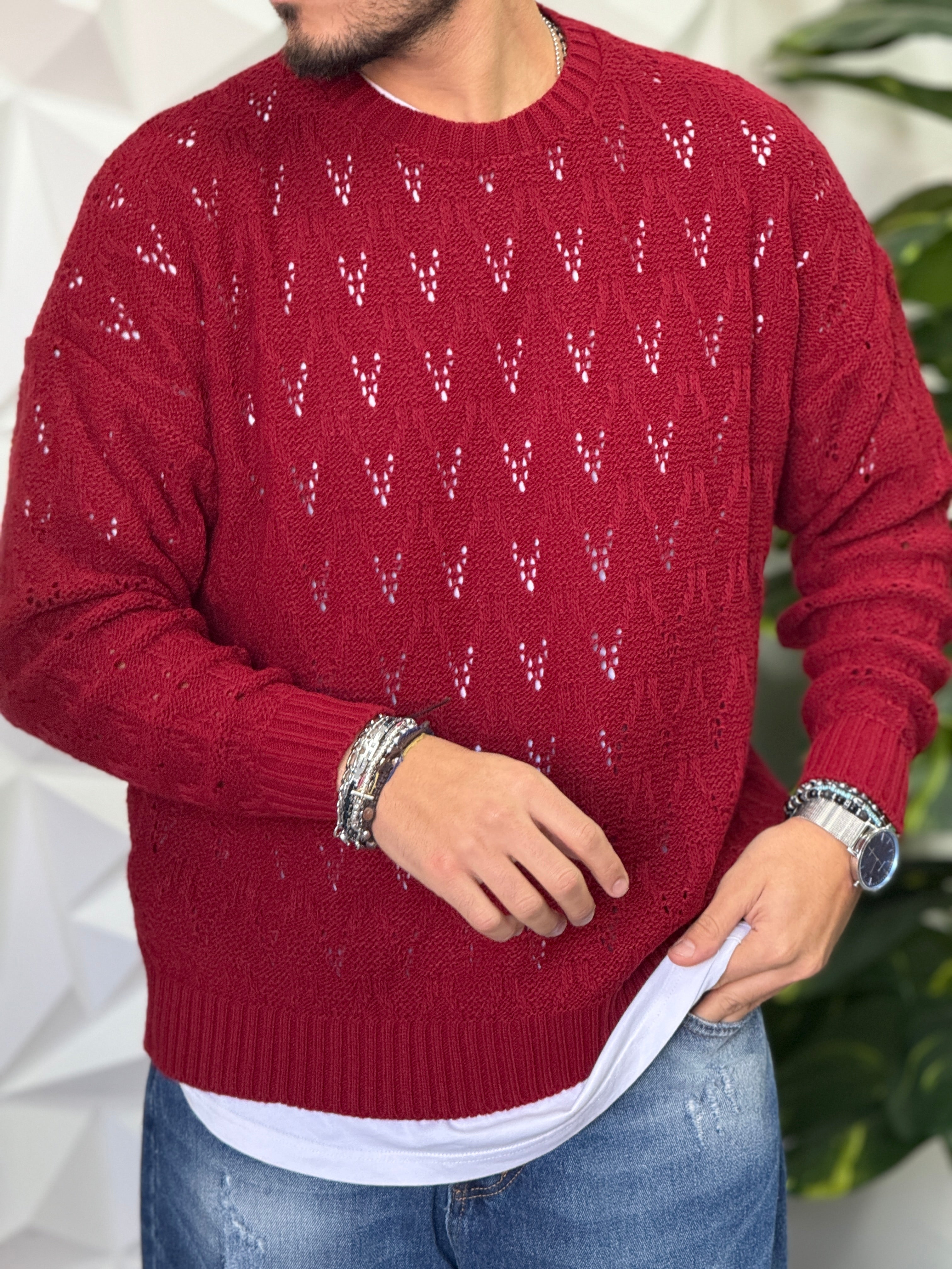 PULLOVER FORATO BORDEAUX  NEW JOB BRAND