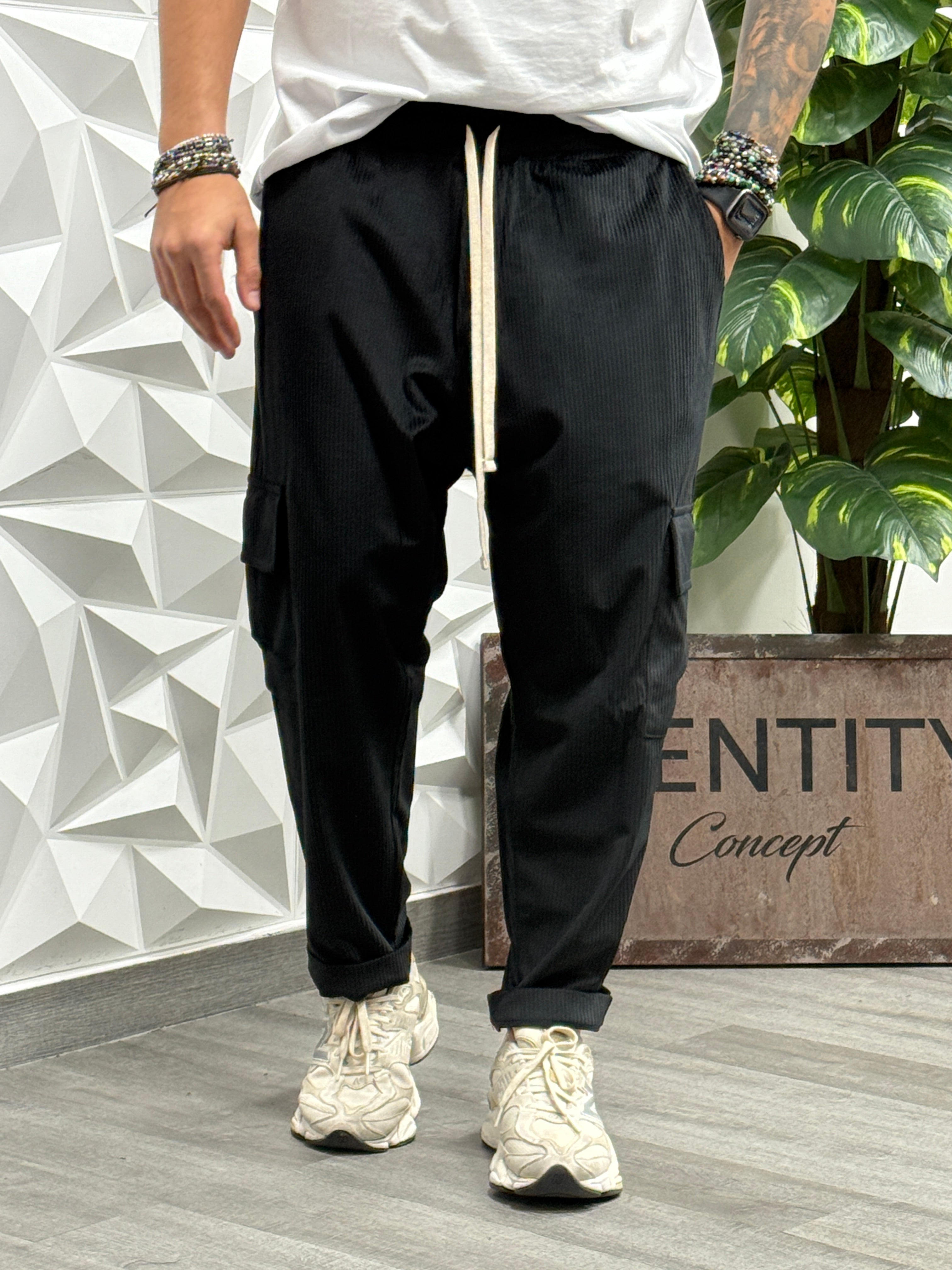 Pantalaccio velvet cargo regular nero new job brand