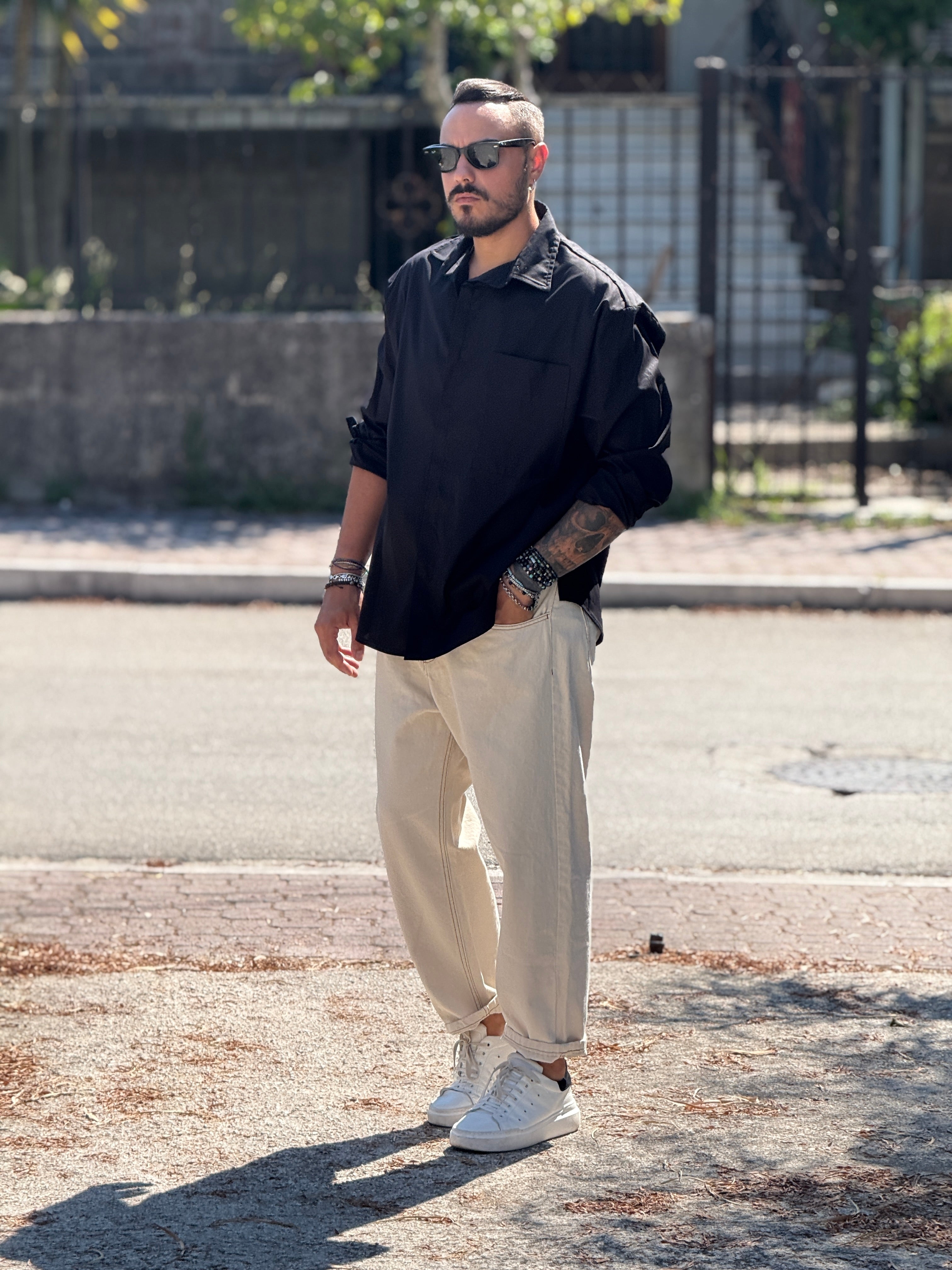 CAMICIA OVERSIZE NERA LUCIDA  NEW JOB BRAND