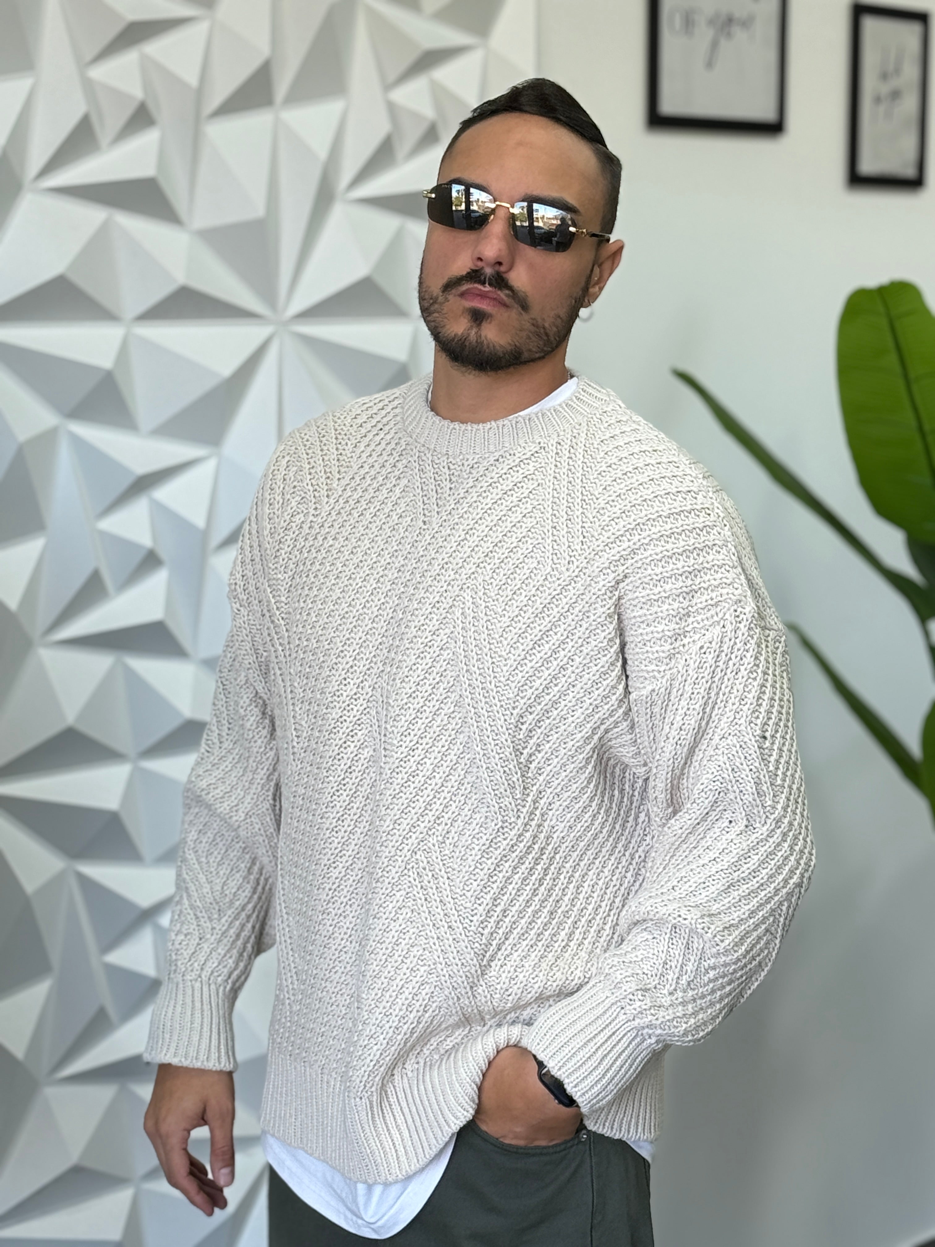 PULLOVER OVERSIZE TRAMA BEIGE  NEW JOB BRAND