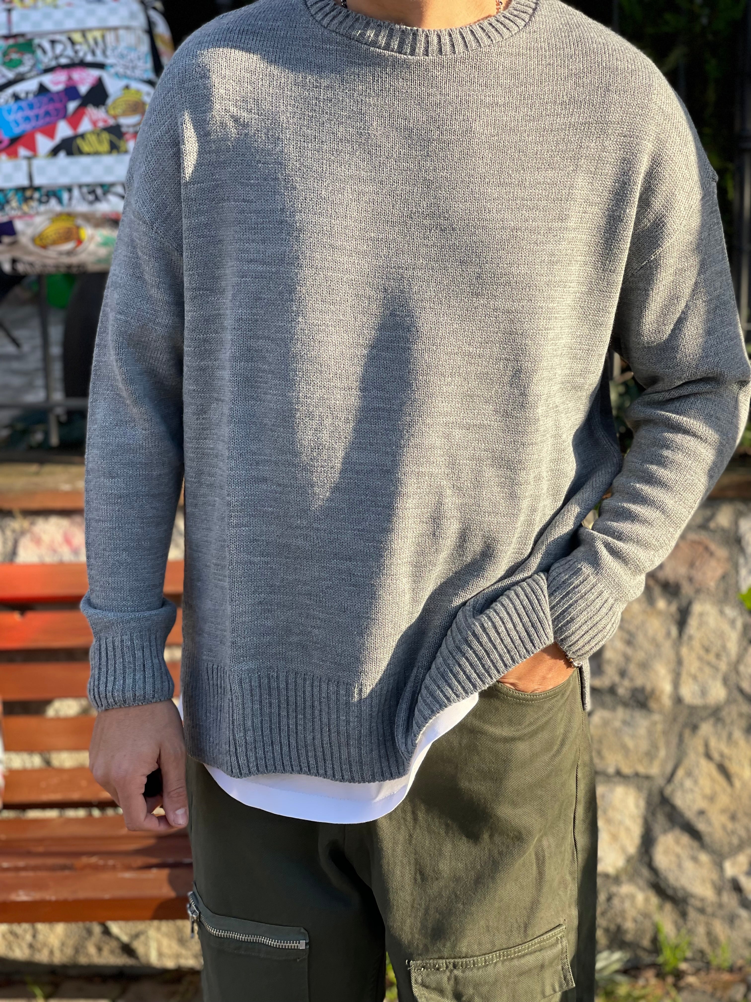 MAGLIONE OVER CON SPACCHI GRIGIO NJB