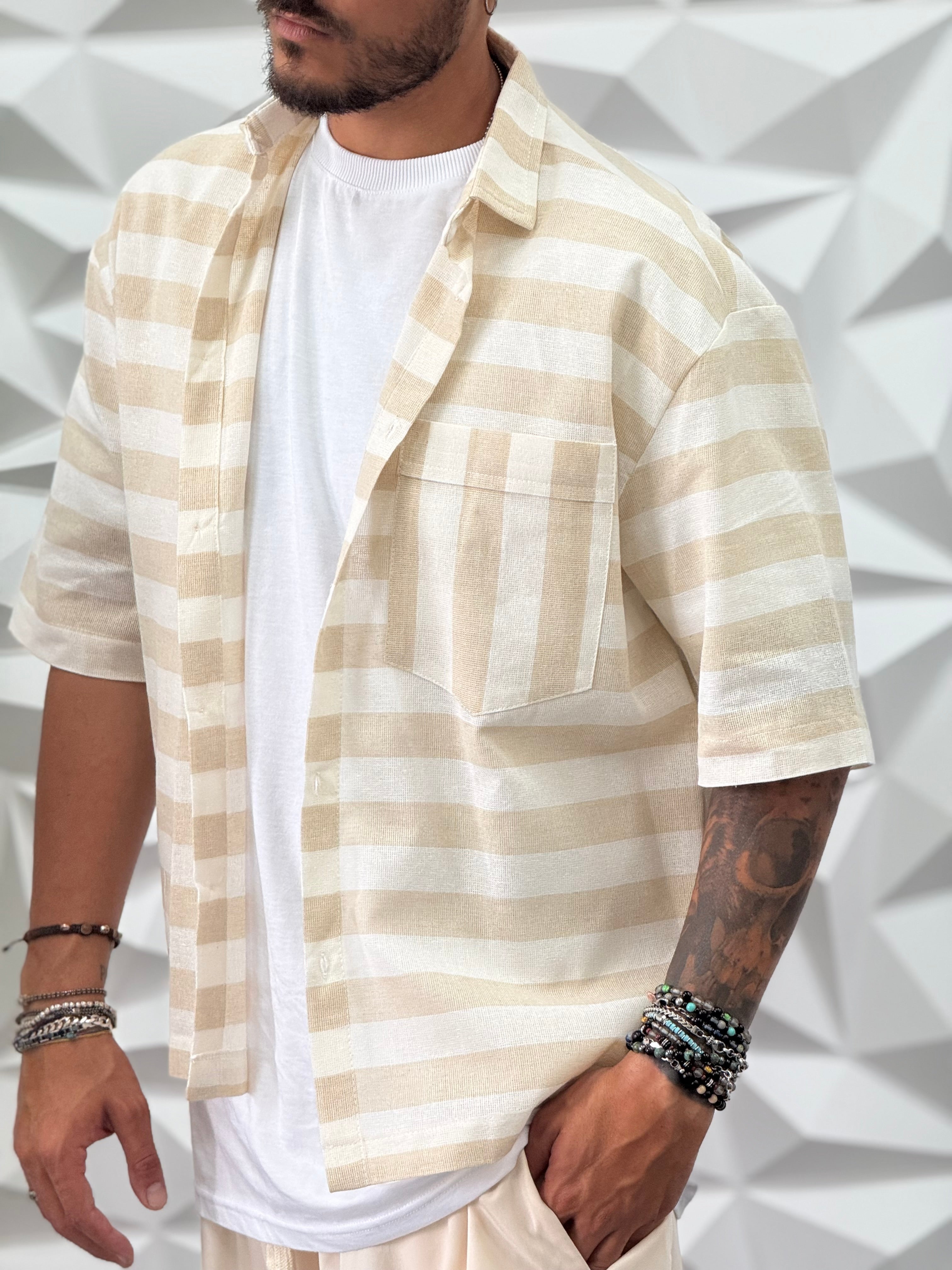 CAMICIA OVER RIGA BEIGE TASCONE NEW JOB BRAND