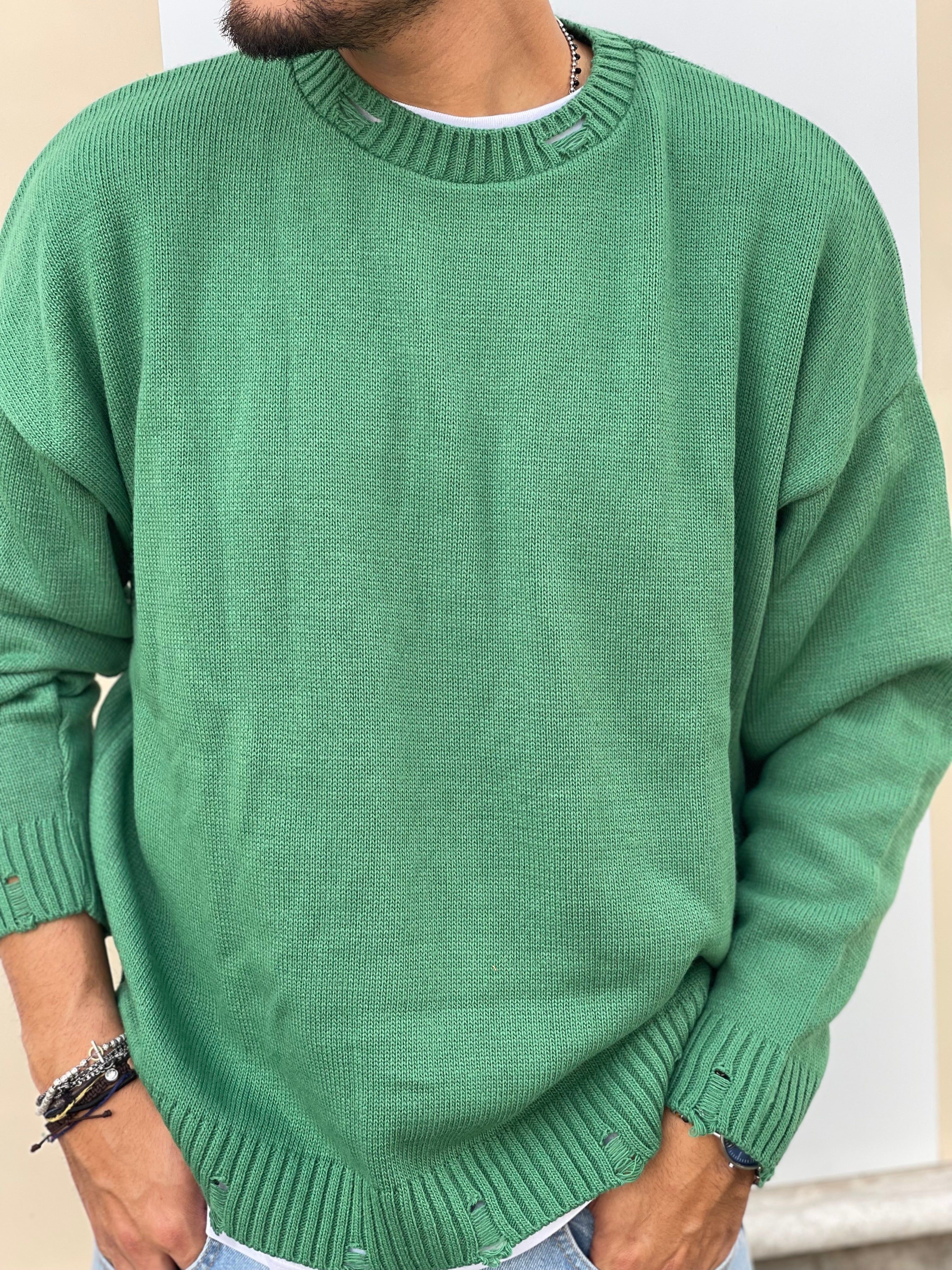 PULLOVER OVERSIZE SFRANGIATO VERDE NEW JOB BRAND