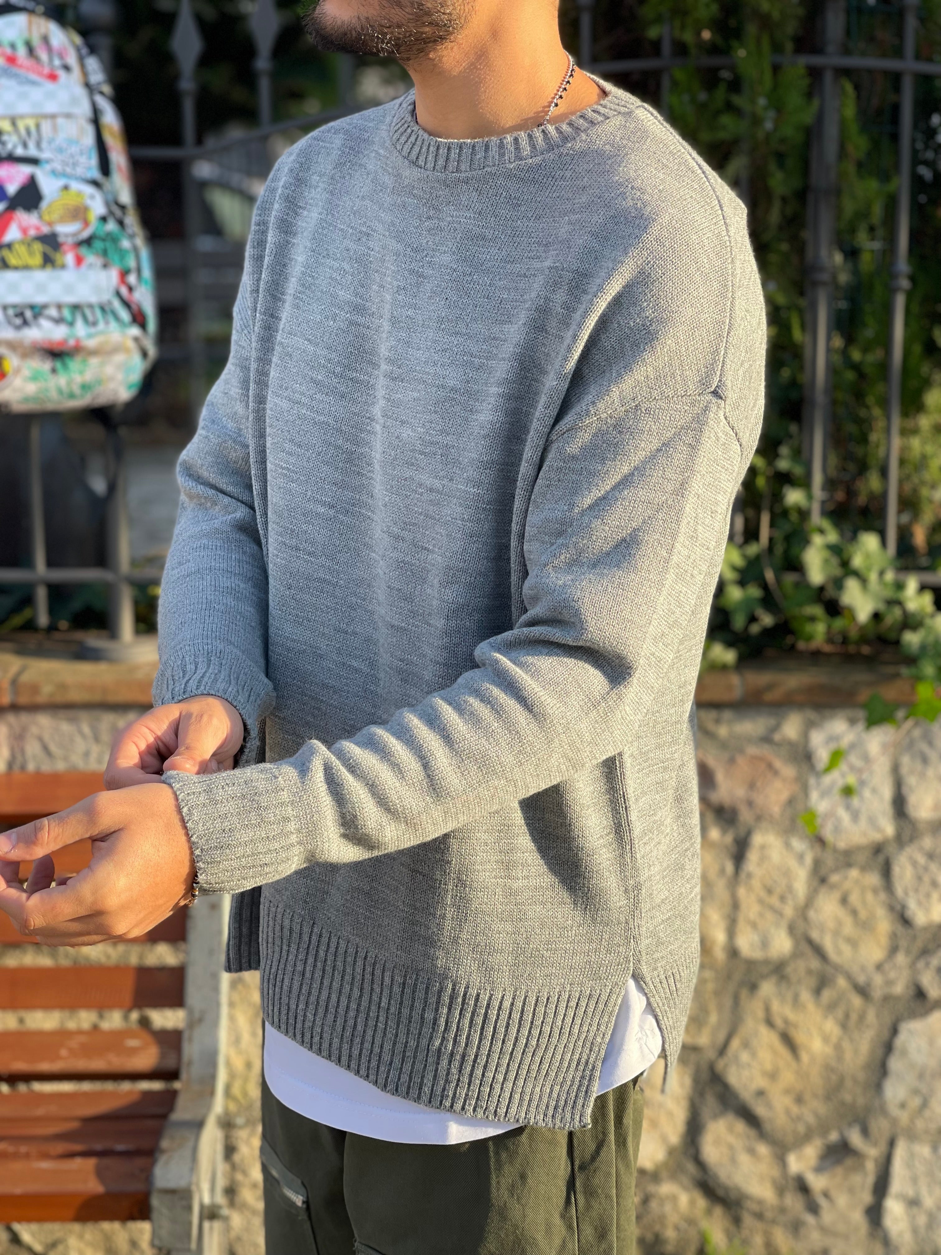 MAGLIONE OVER CON SPACCHI GRIGIO NJB