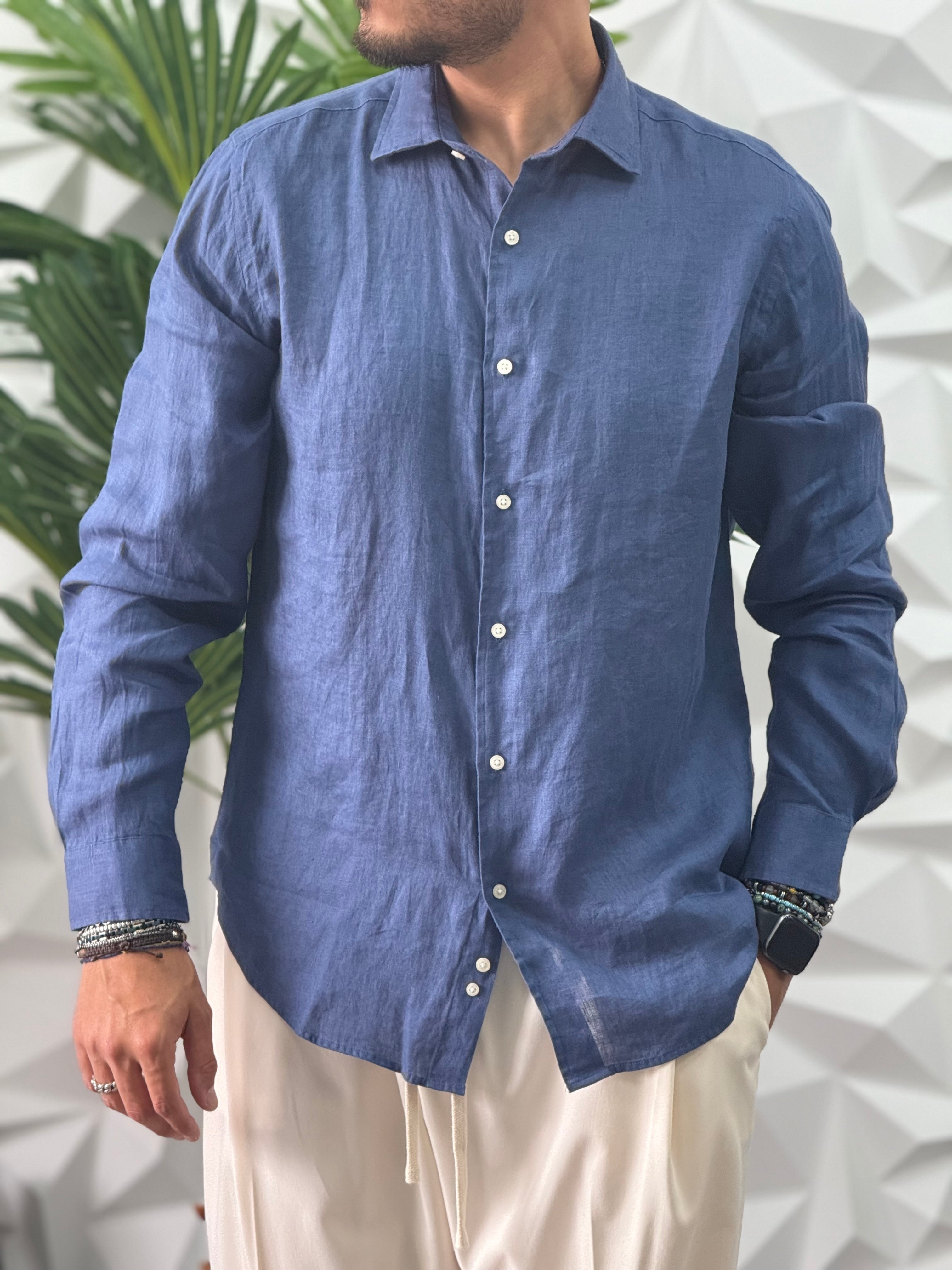 CAMICIA IN LINO BLU