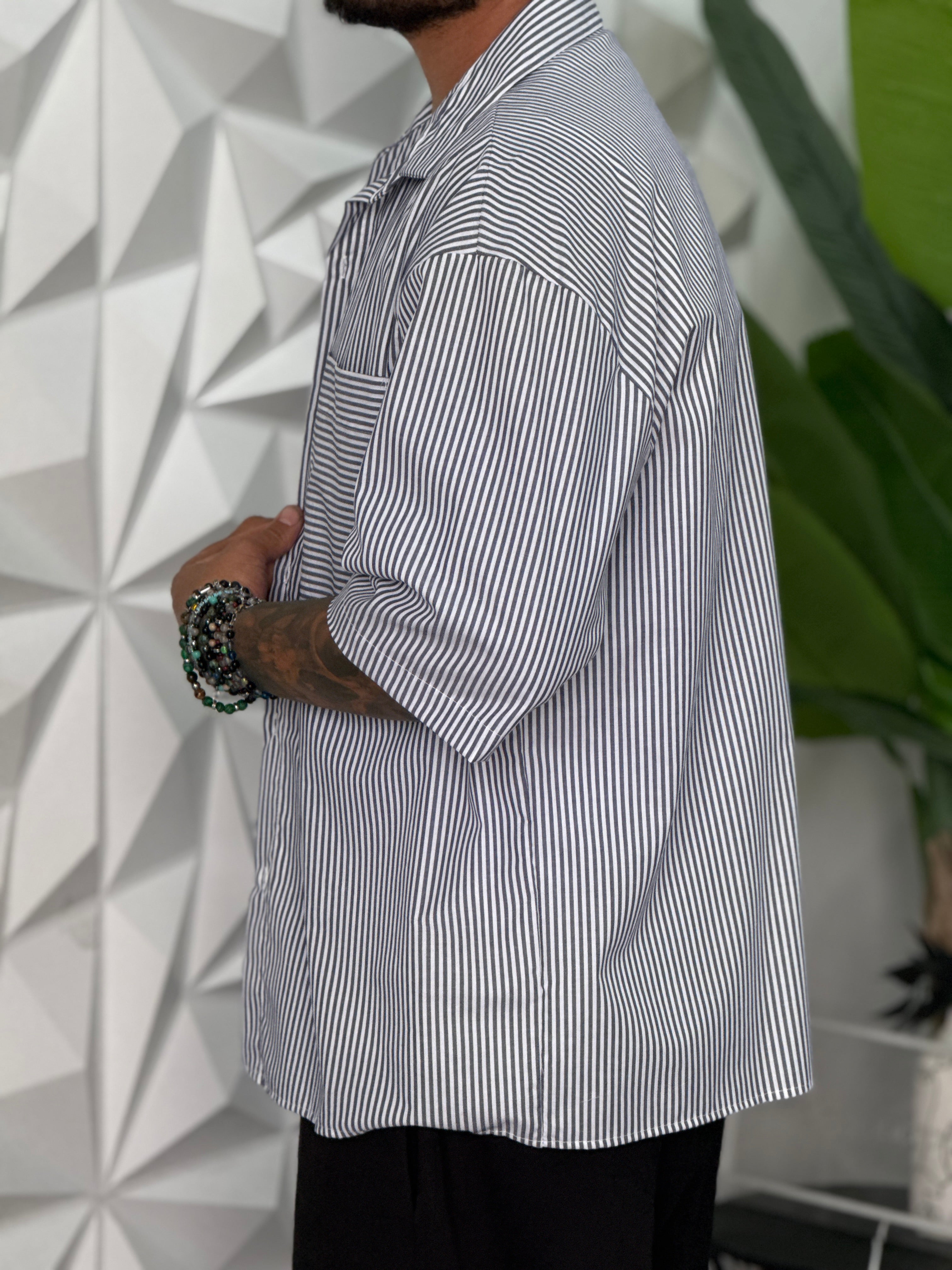CAMICIA OVERSIZE MEZZA MANICA RIGATA  NEW JOB BRAND