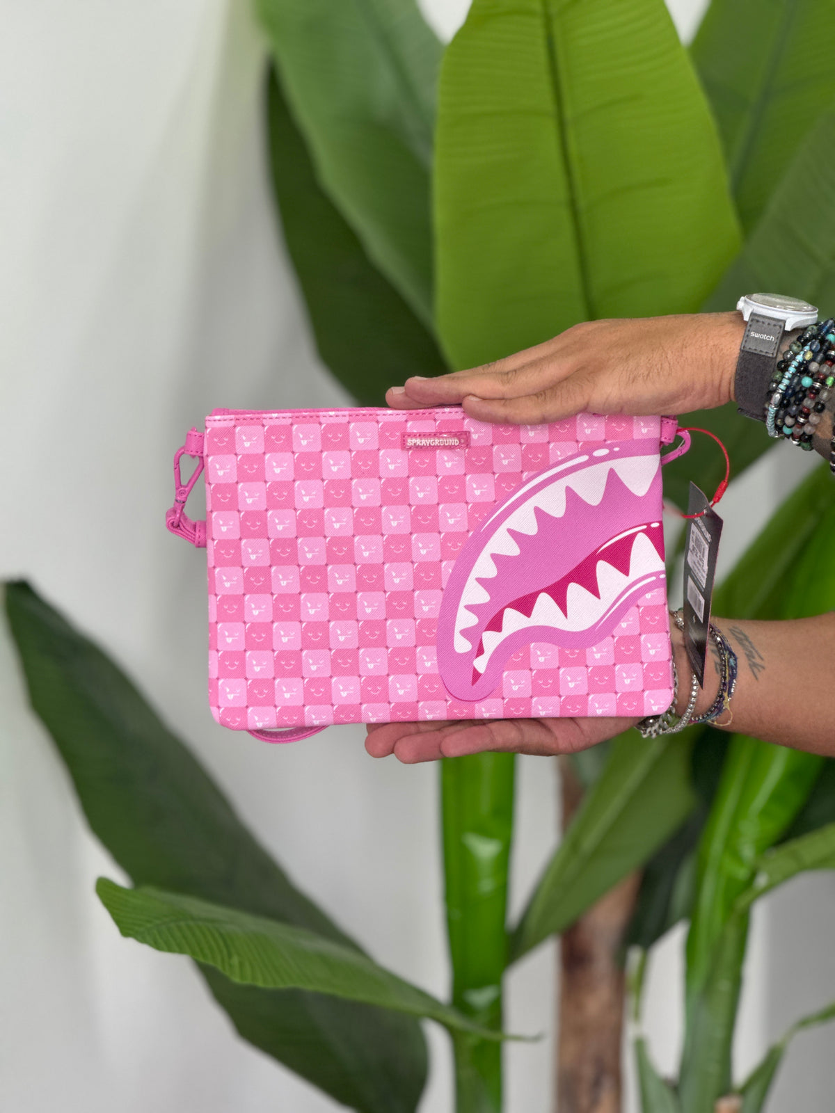 SPRAYGROUND Borsa pochette  pink new check faces crossover clutch rosa