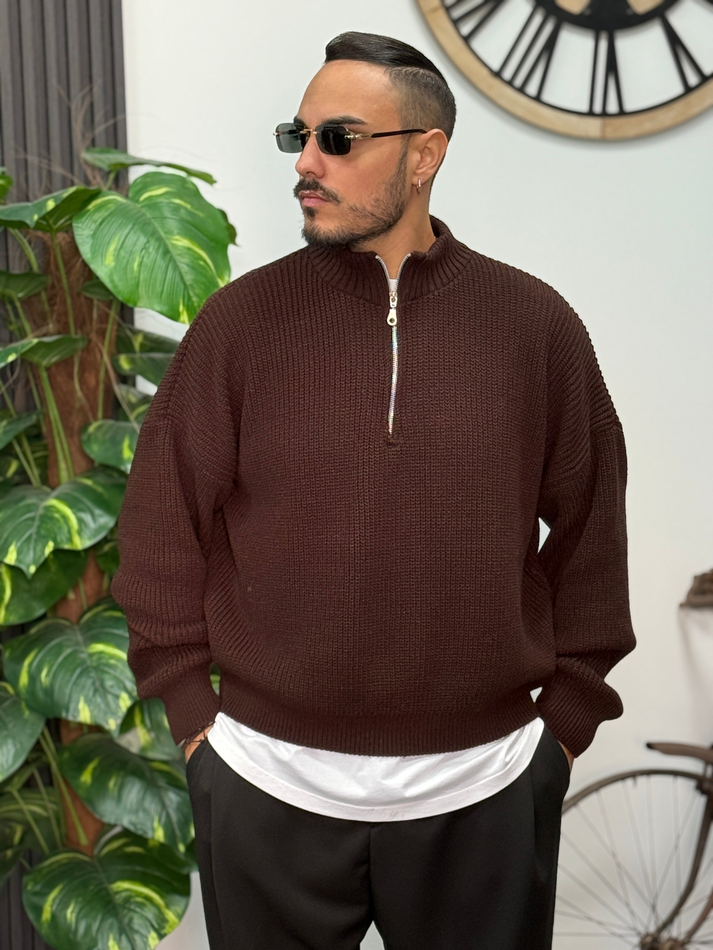 PULLOVER OVERSIZE MEZZA ZIP MORO  NEW JOB BRAND