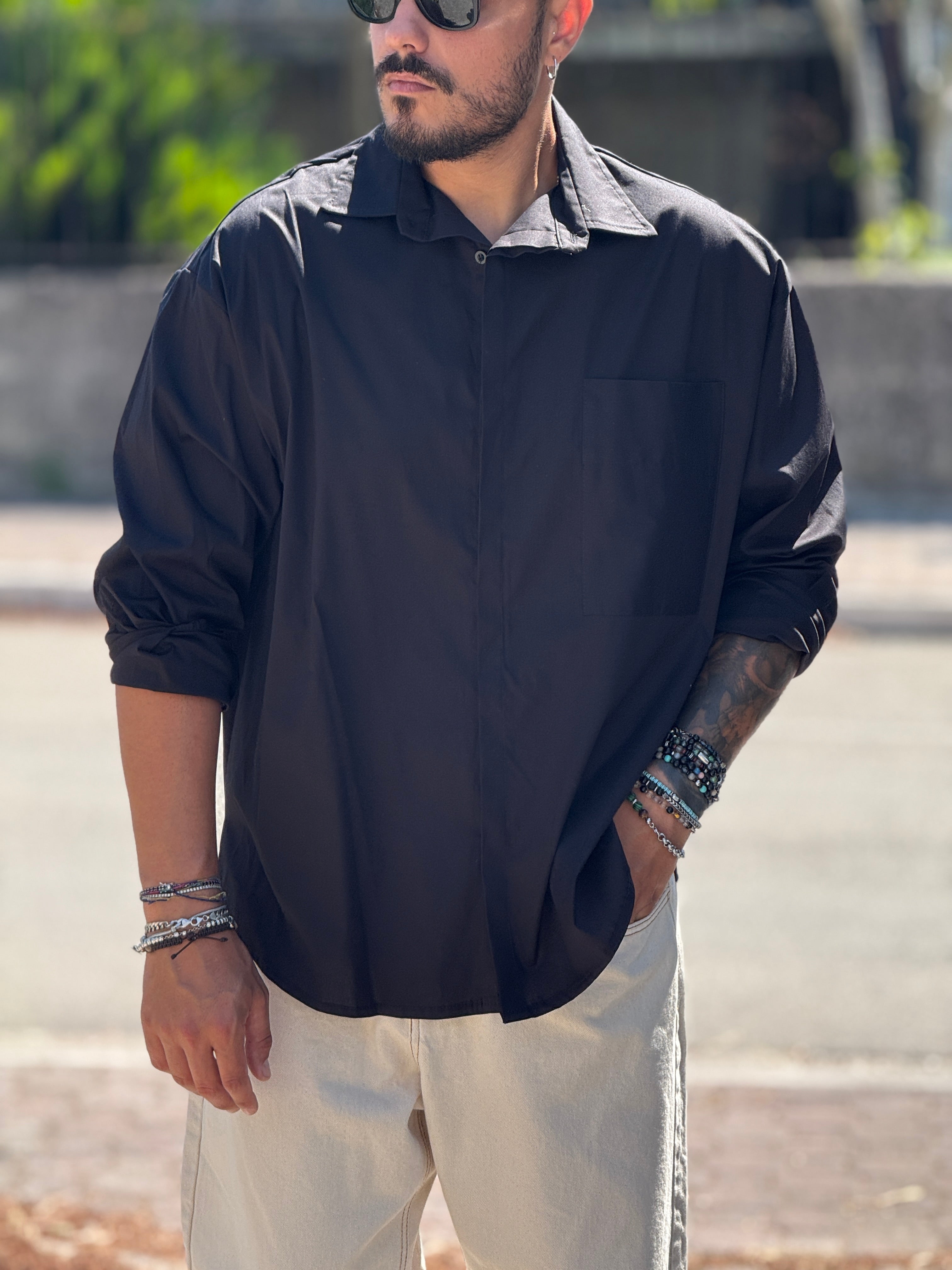 CAMICIA OVERSIZE NERA LUCIDA  NEW JOB BRAND