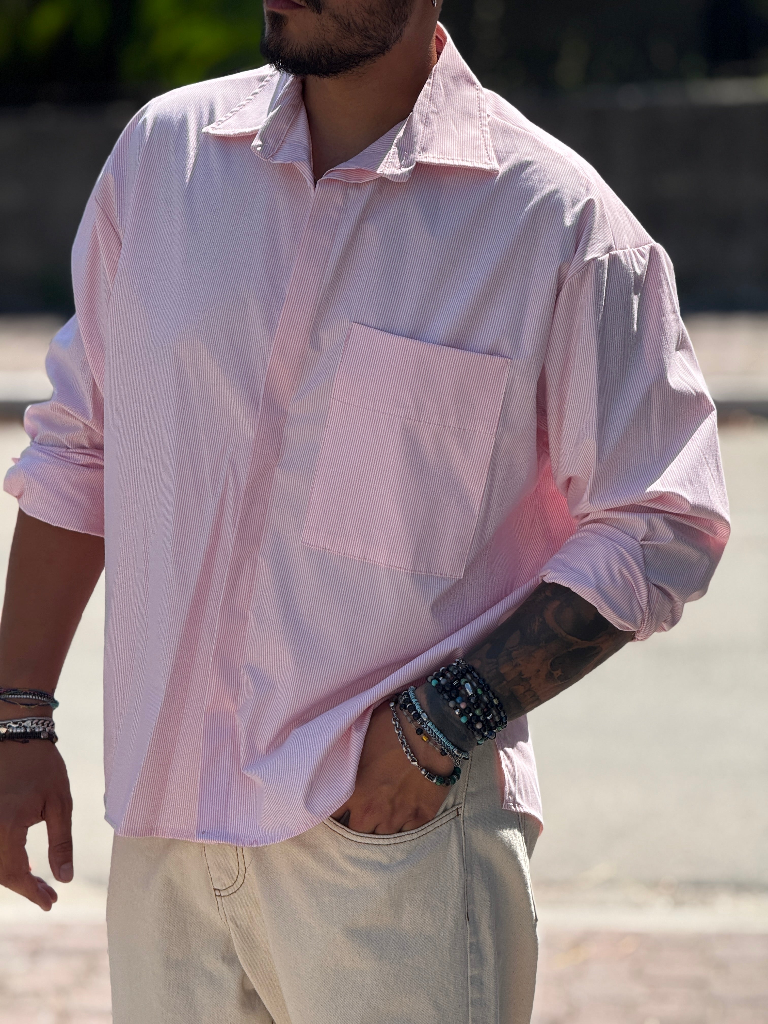 CAMICIA RIGATA OVERSIZE ROSA ANTICO  NEW JOB BRAND