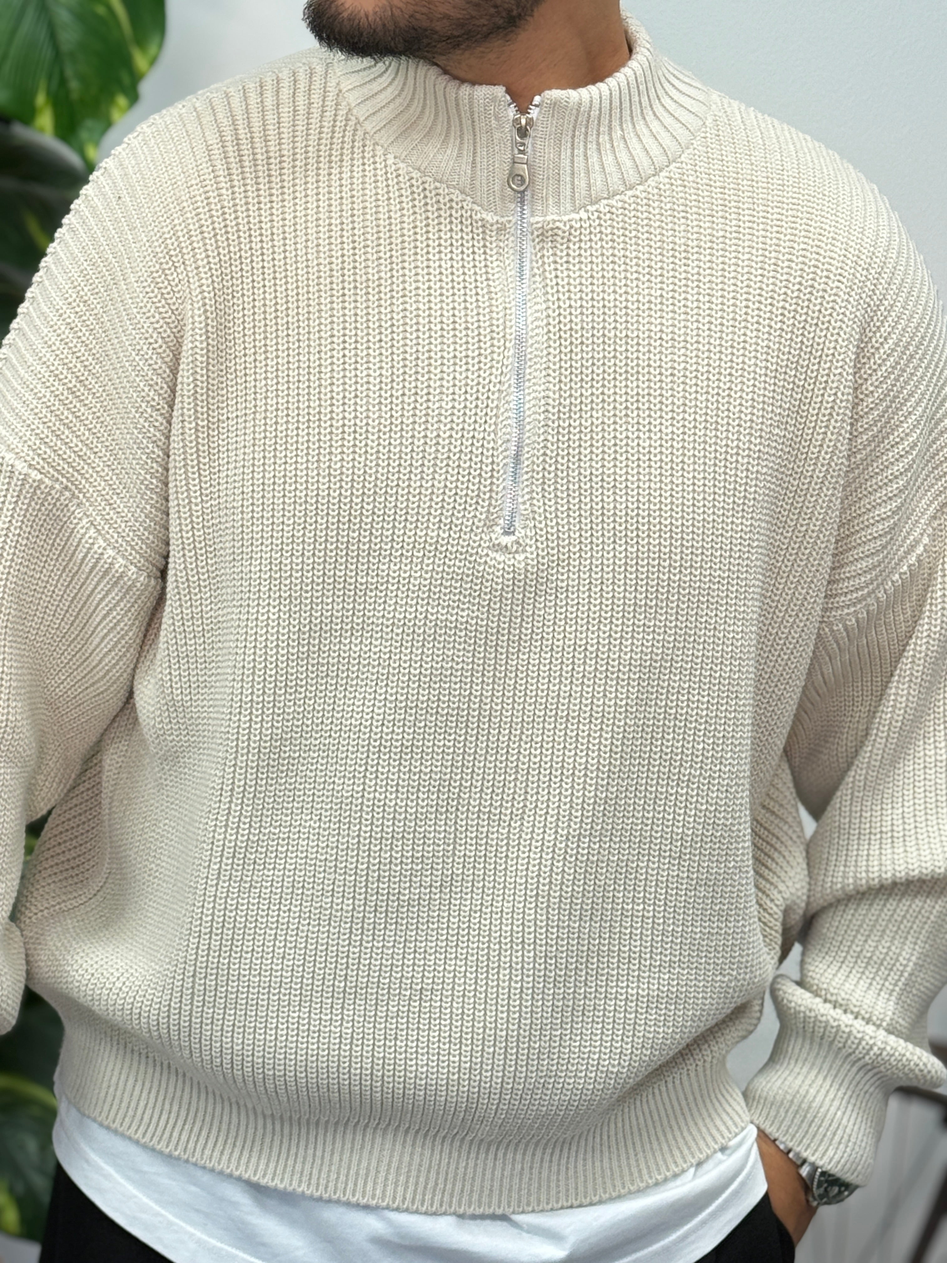 PULLOVER OVERSIZE MEZZA ZIP BEIGE  NEW JOB BRAND