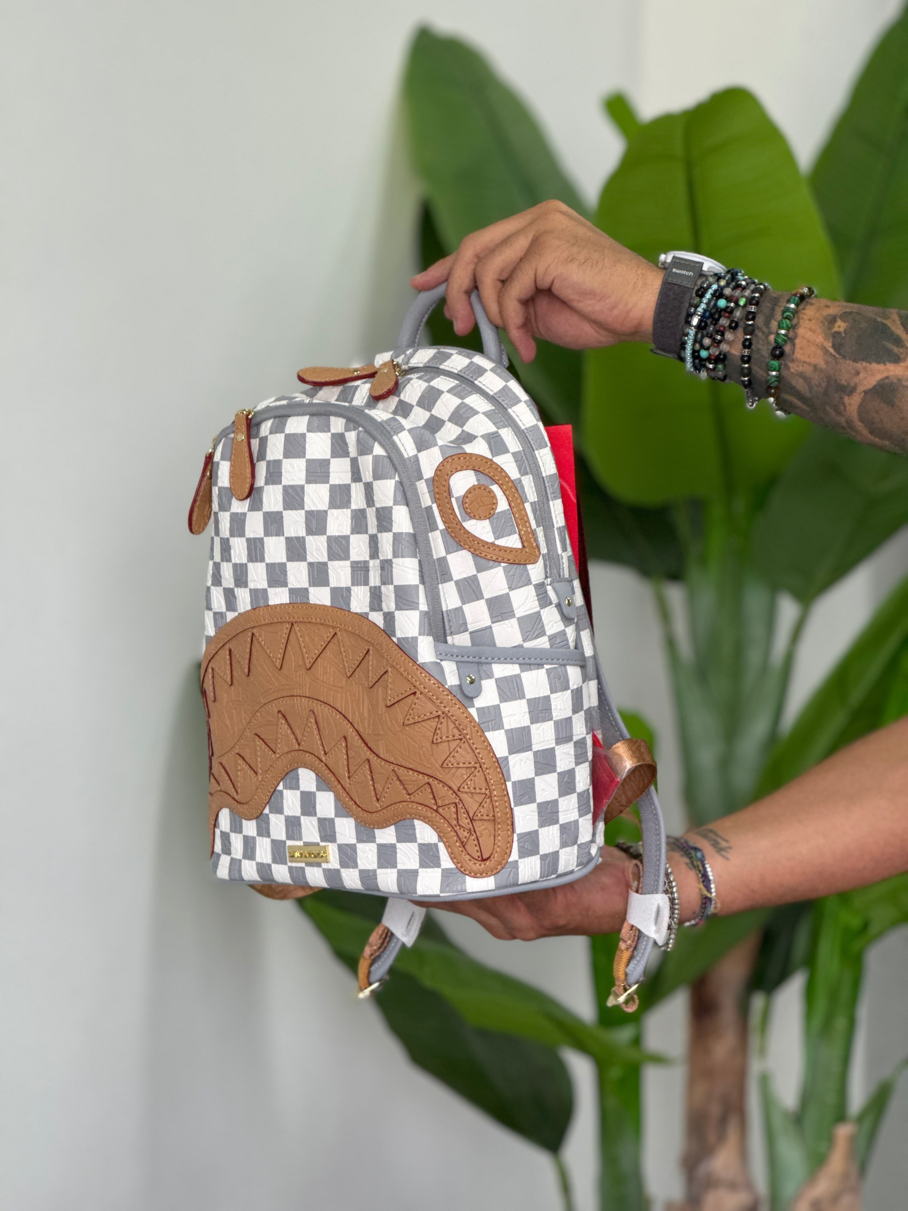 EMBOSSED CREAM CHECK SAVAGE BACKPACK