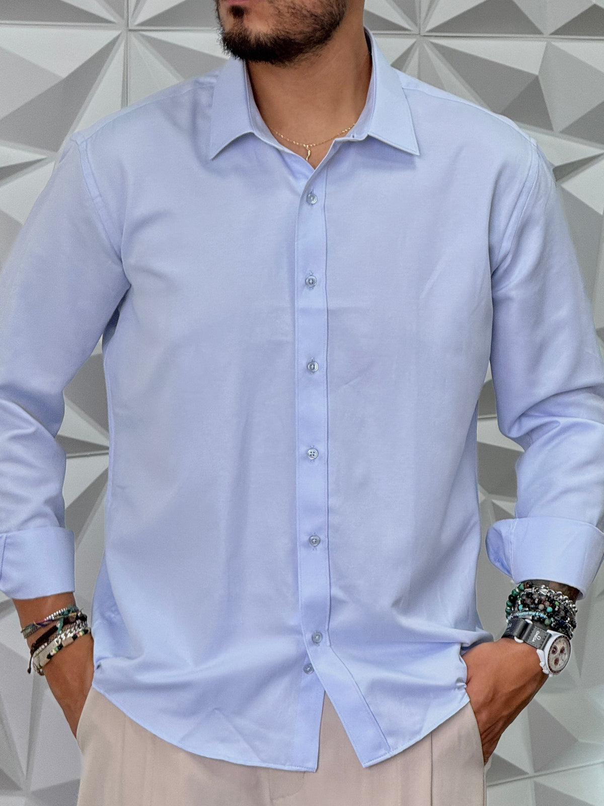 CAMICIA REVAME CELESTE MARTELLATA