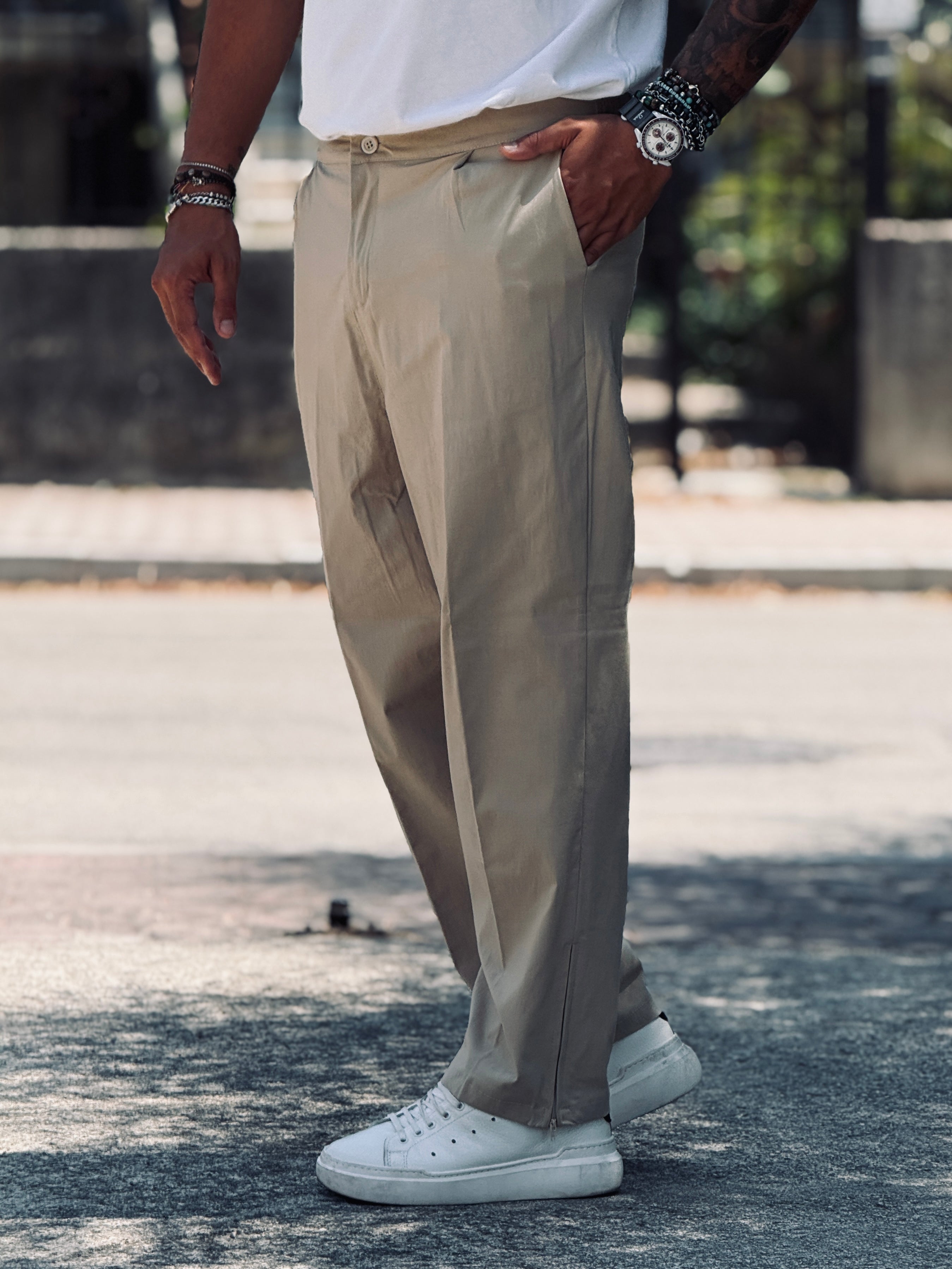 PANTALACCIO FOLD ZIP BEIGE NEW JOB BRAND