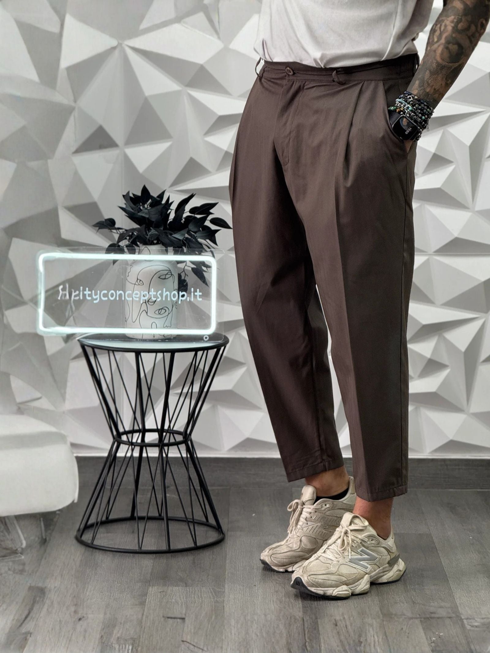 PANTALONE MONTECARLO FW26 FANGO GESSATO    NEW JOB BRAND